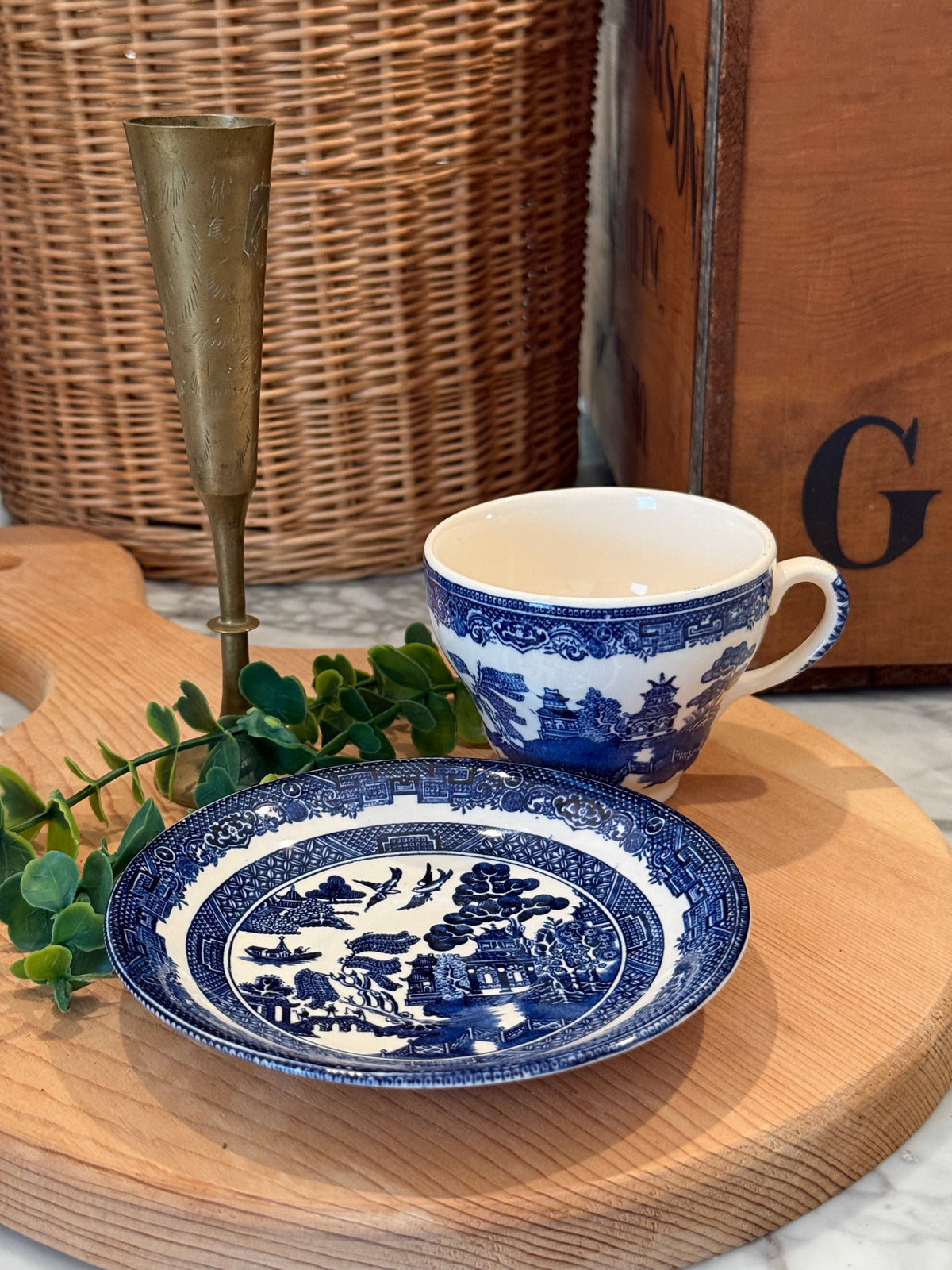 Vintage Blue Willow Teacup & Saucer Set