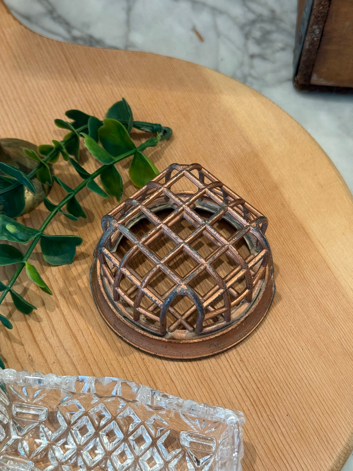 Vintage Copper & Wire Cage Flower Frog