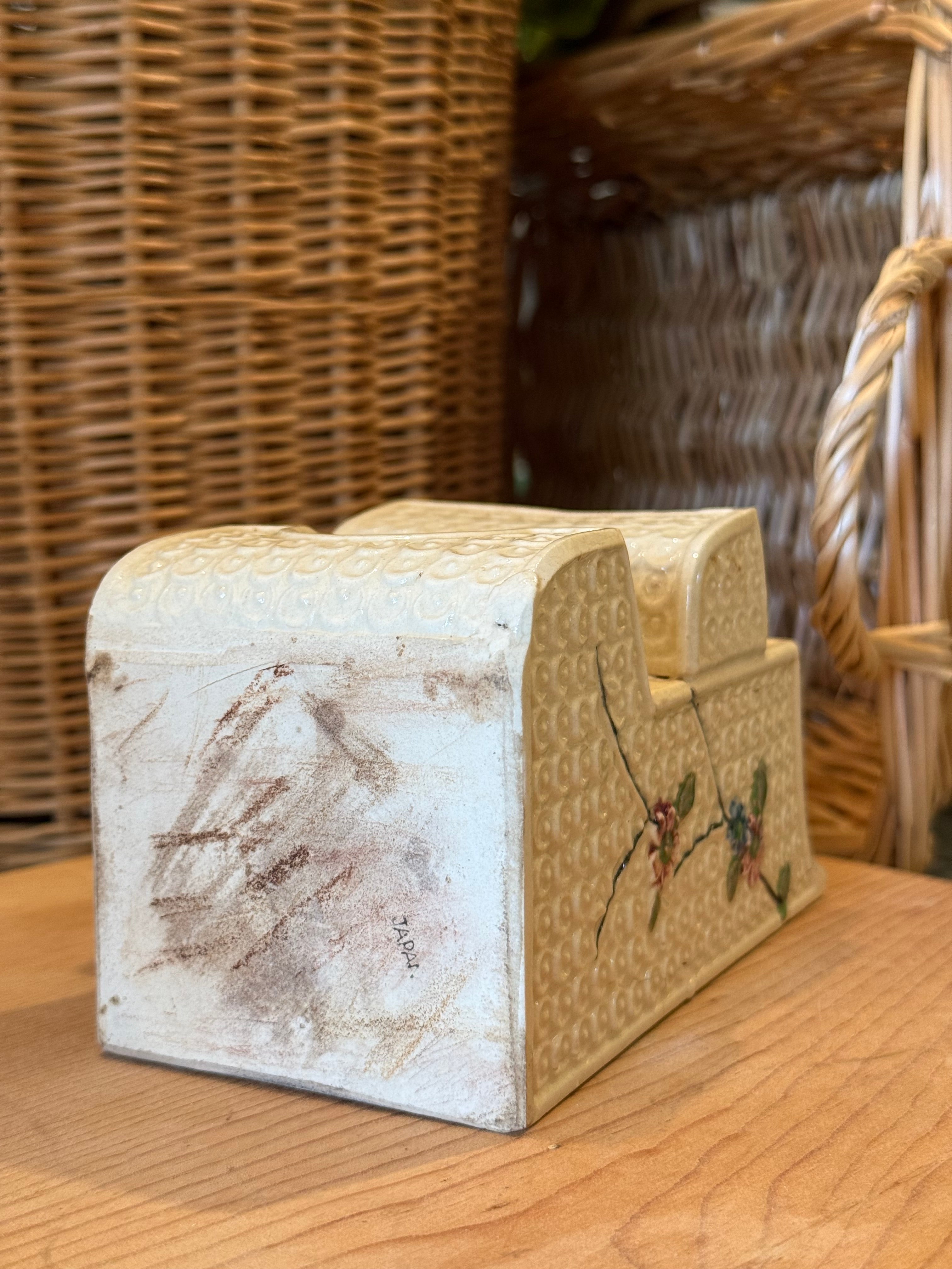 Vintage Japanese Floral Ceramic Match Holder