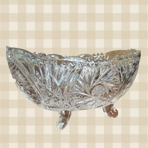 American Brilliant Cut Crystal Cut Oval Glass Footed Bowl