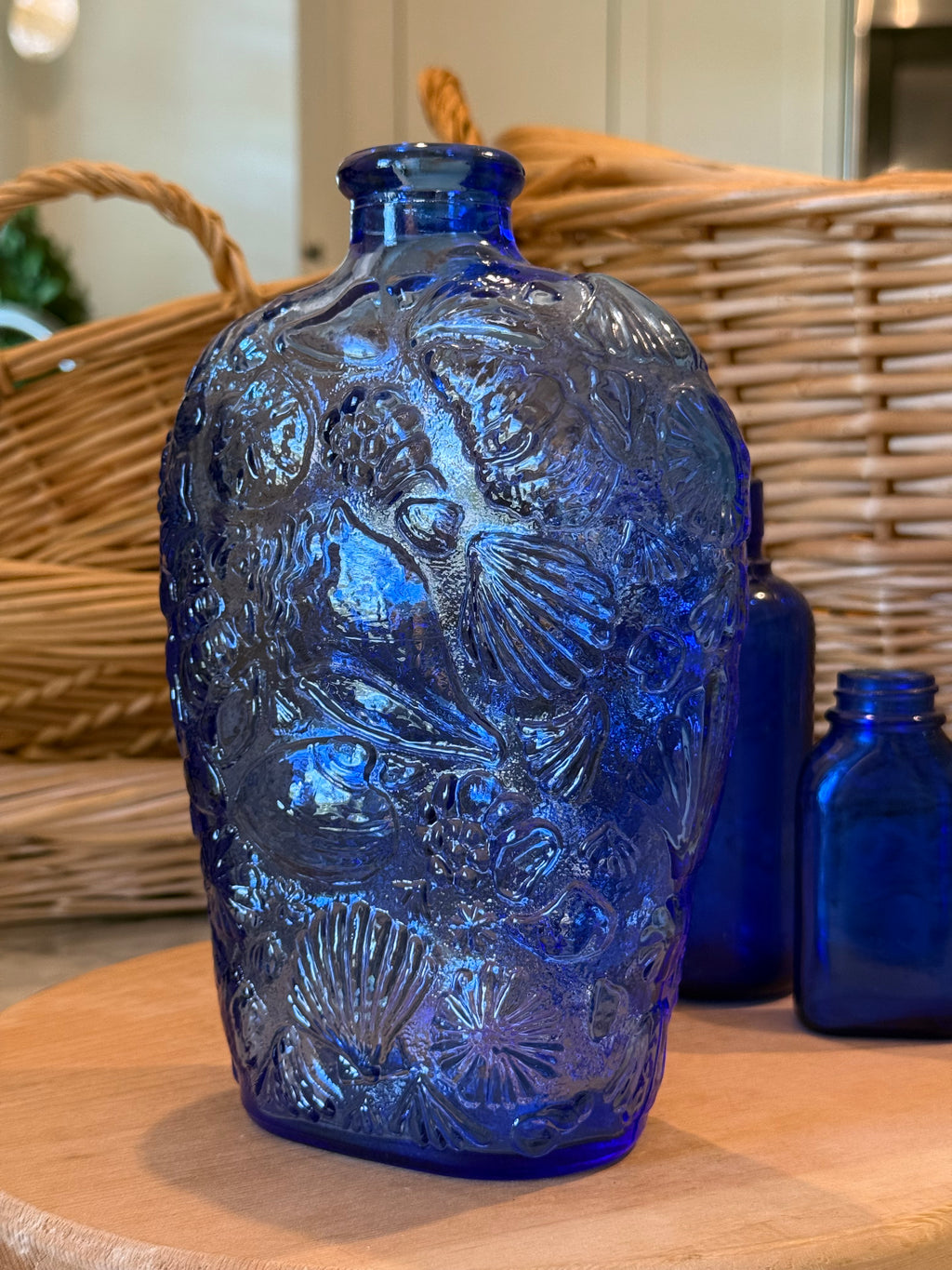 Vintage Libbey Cobalt Glass Seashell Bottle