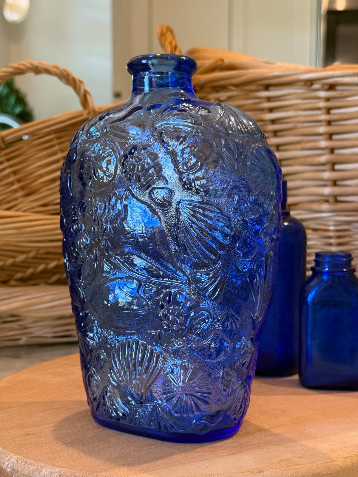 Vintage Libbey Cobalt Glass Seashell Bottle