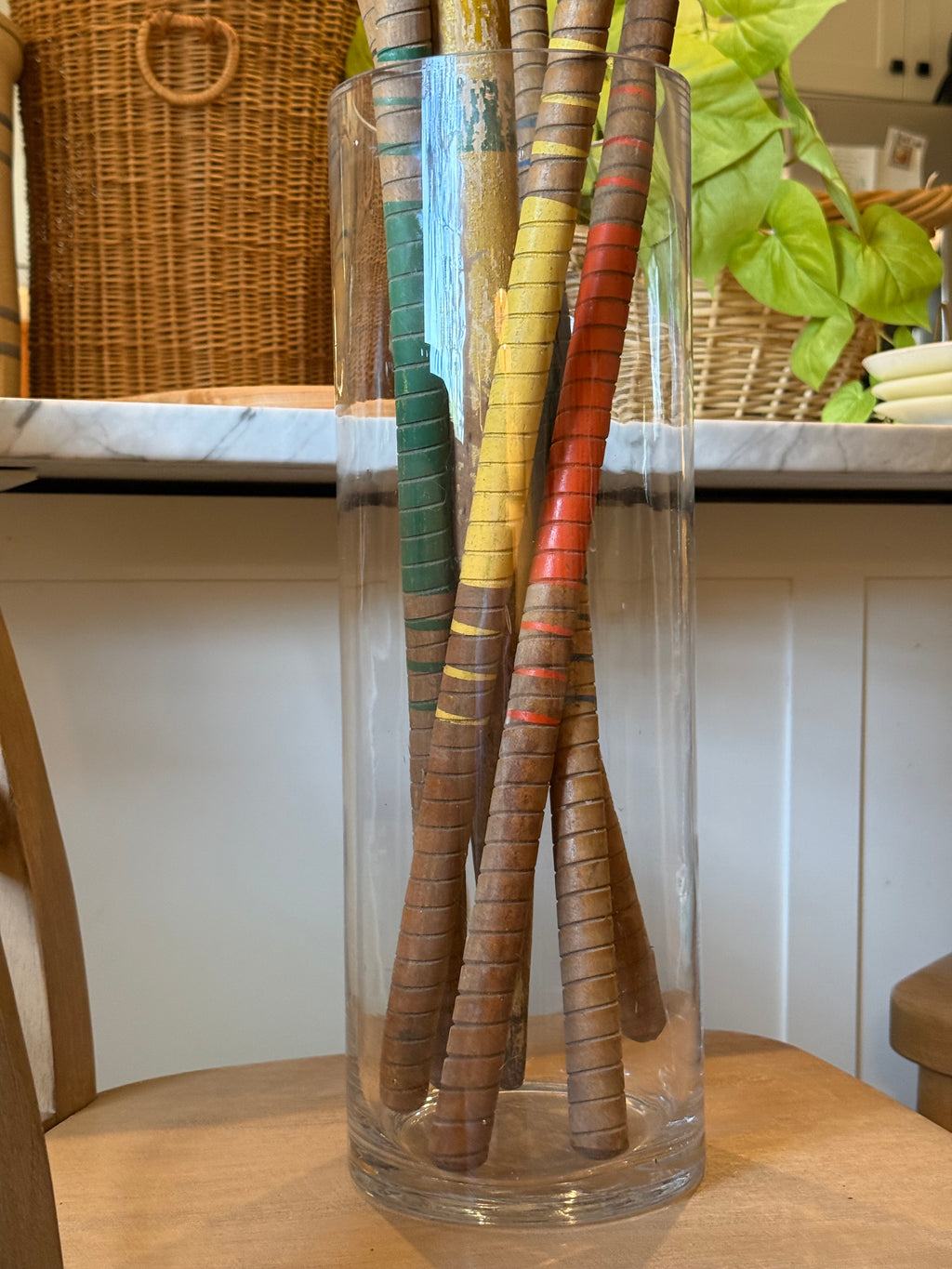 Vintage Wooden Croquet Set with Rolling Wire Cart