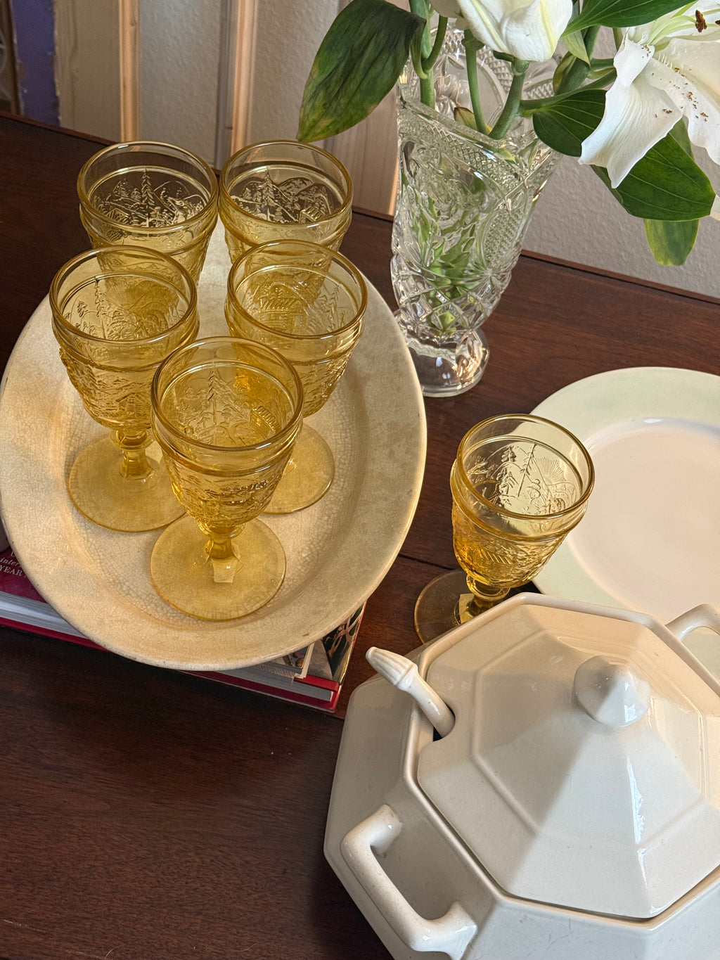 Vintage Amber Westward Ho Goblets, Set of 7
