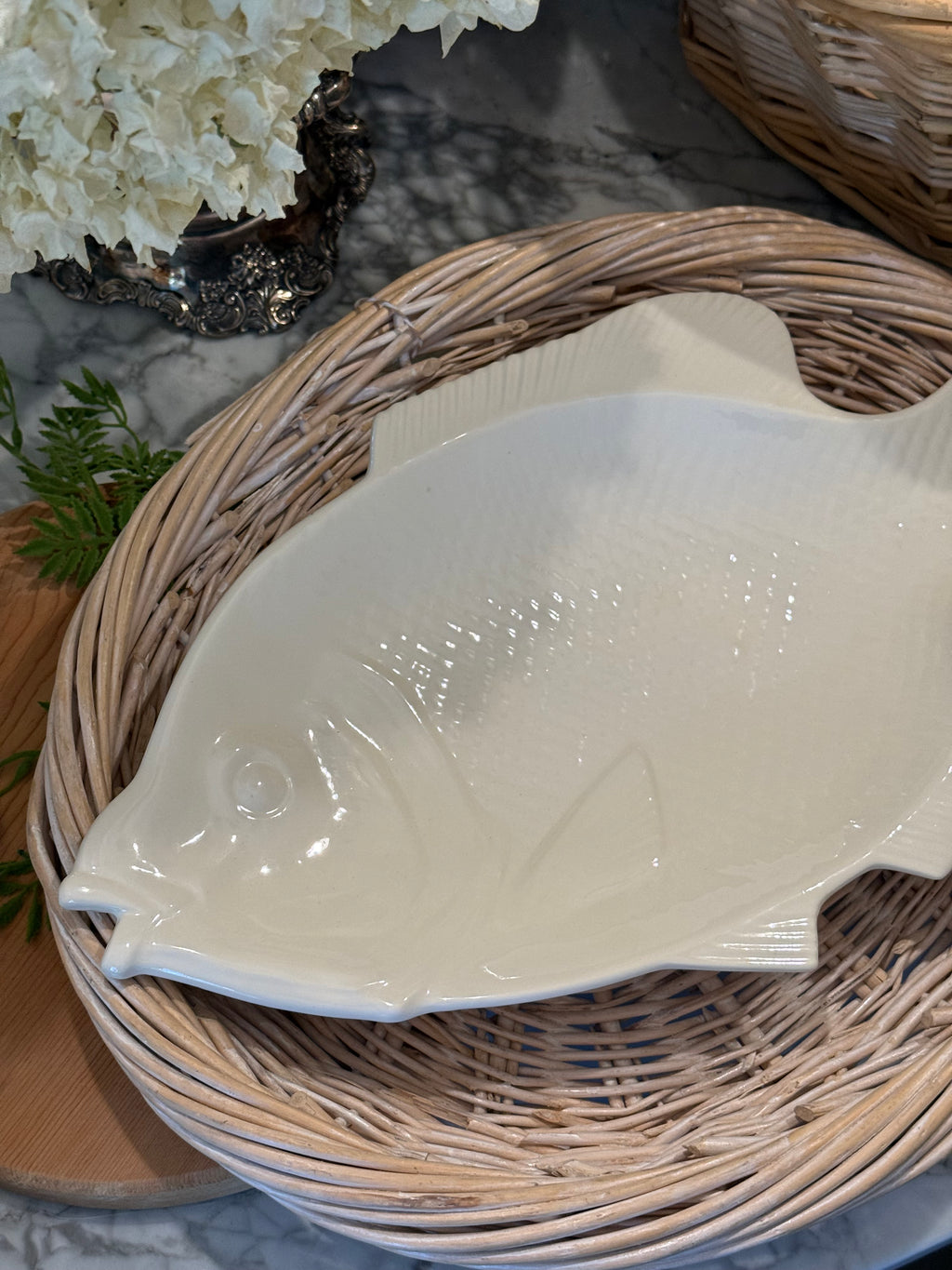 Large Ceramic White Fish Serving Platter
