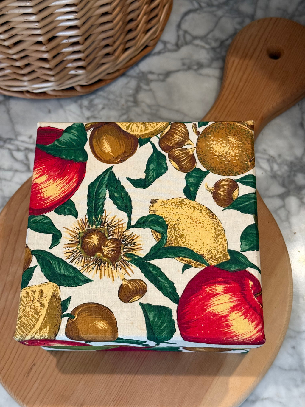 Vintage Faux Fruit Fabric Covered Storage Box