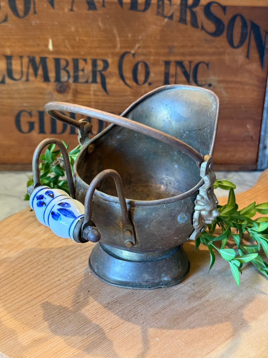 Petite Vintage Copper Coal Scuttle Bucket