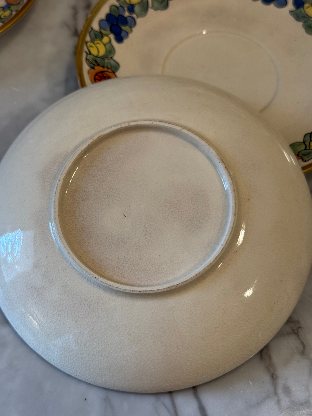 Antique Chinoiserie Ironstone Teacups & Saucers, Set of 4