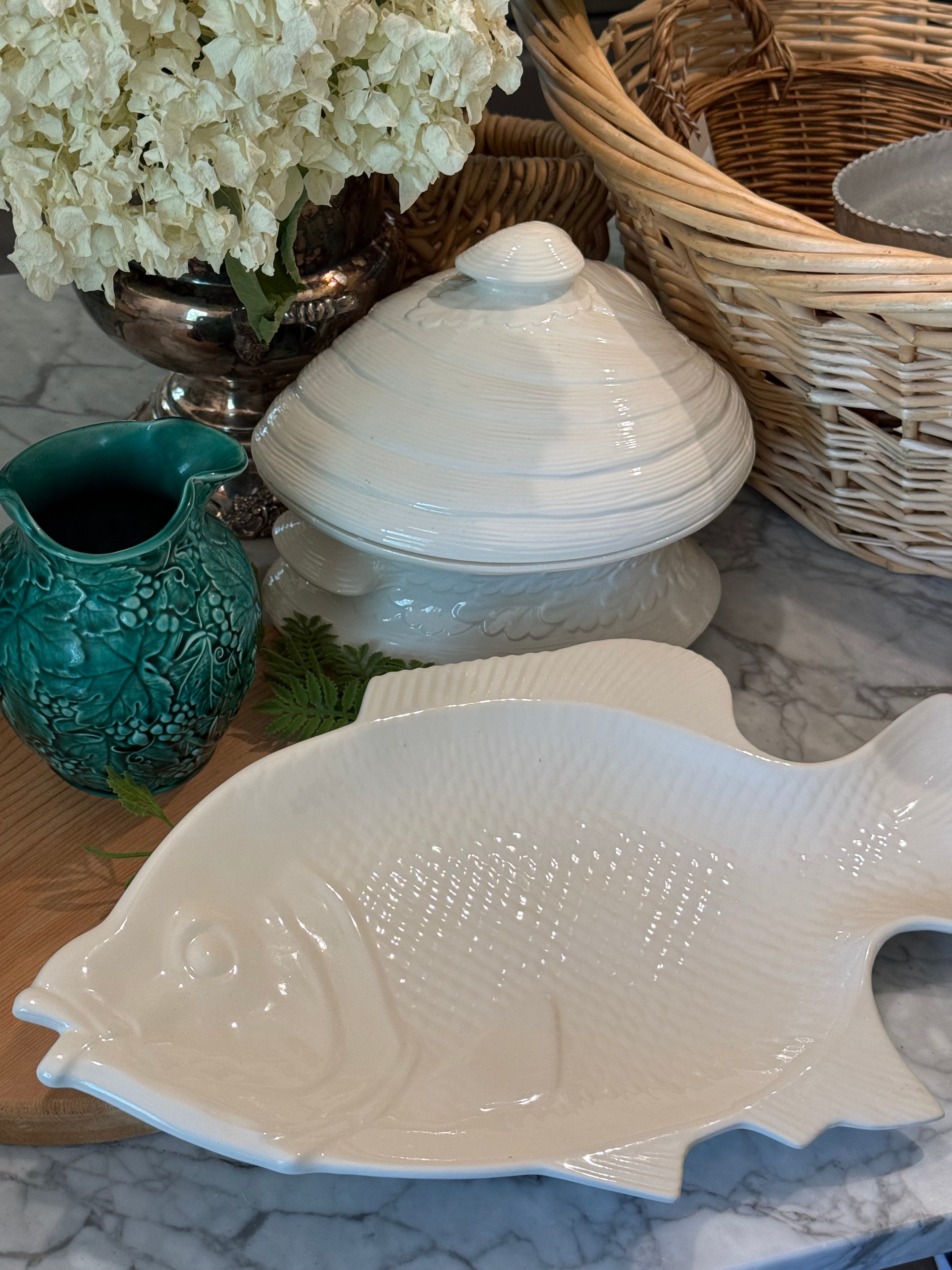 Large Ceramic White Fish Serving Platter