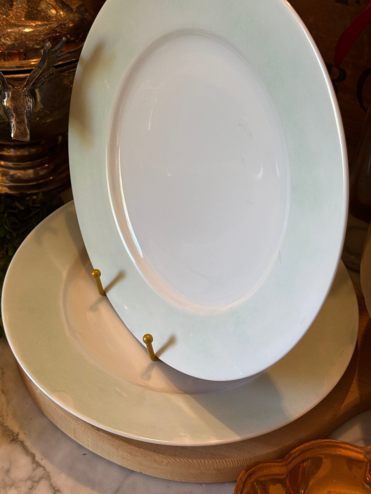 Vintage Bavarian Sage Rim Plates, Set of 2