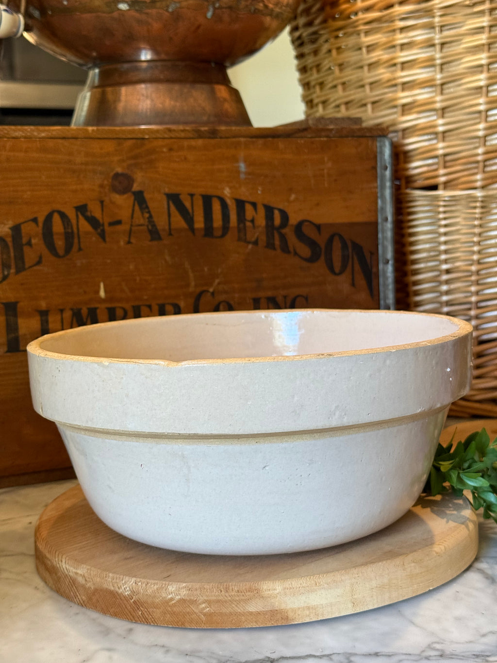 Antique Primitive Cream Dough Shoulder Bowl - 10.5"