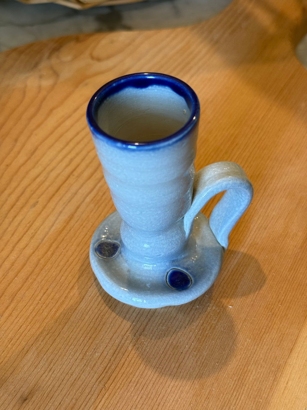 Vintage Williamsburg Pottery Salt Glazed Stoneware Candlestick Holder (Cobalt Blue)