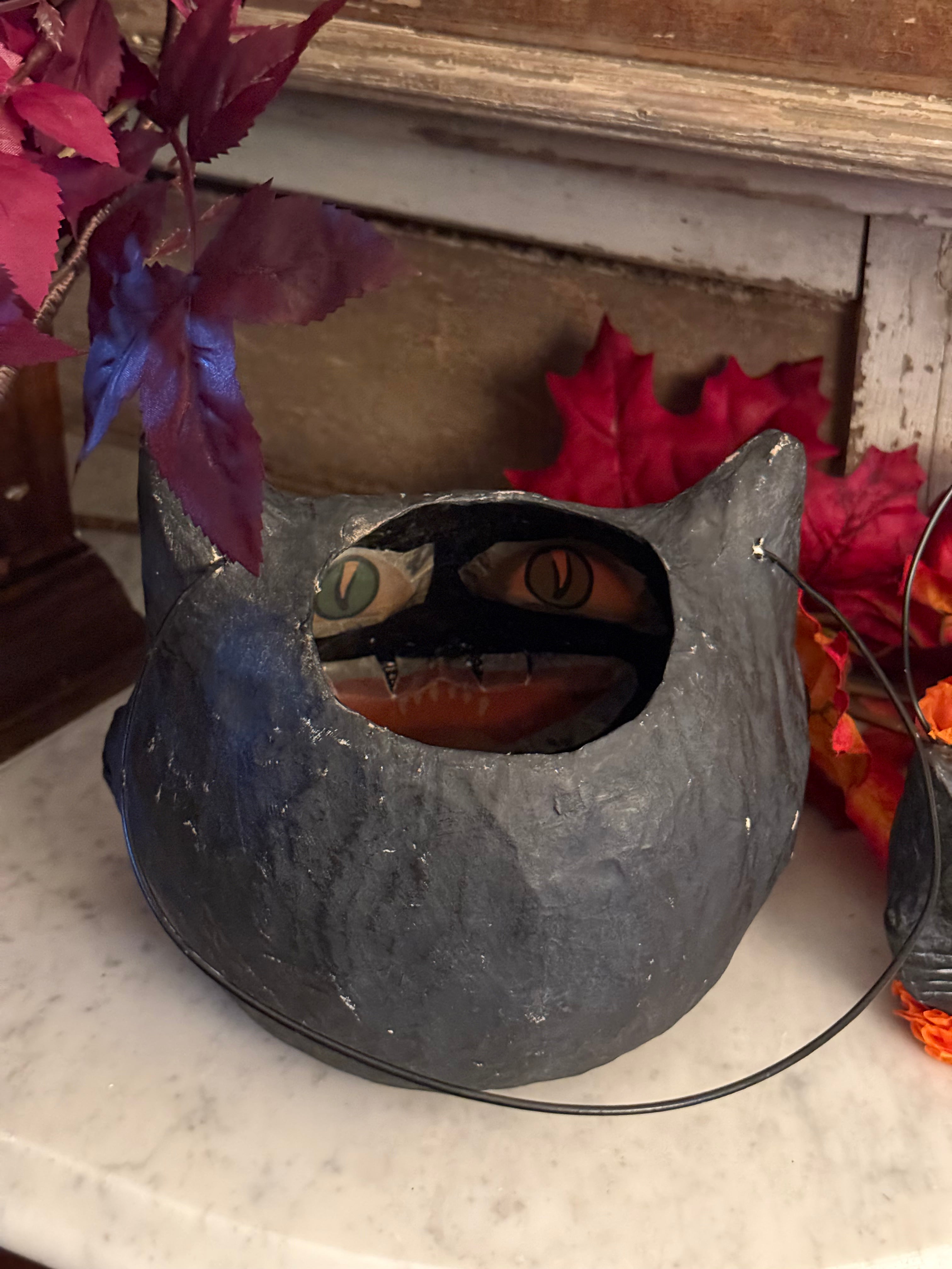 Bethany Lowe Vintage Black "Happy Cat" Bucket Halloween Lantern