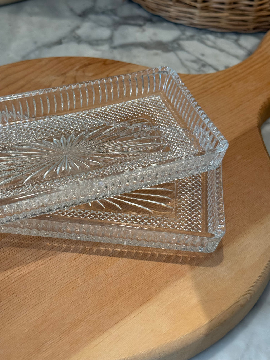 Vintage Starburst Pressed Glass Trays, Set of 2
