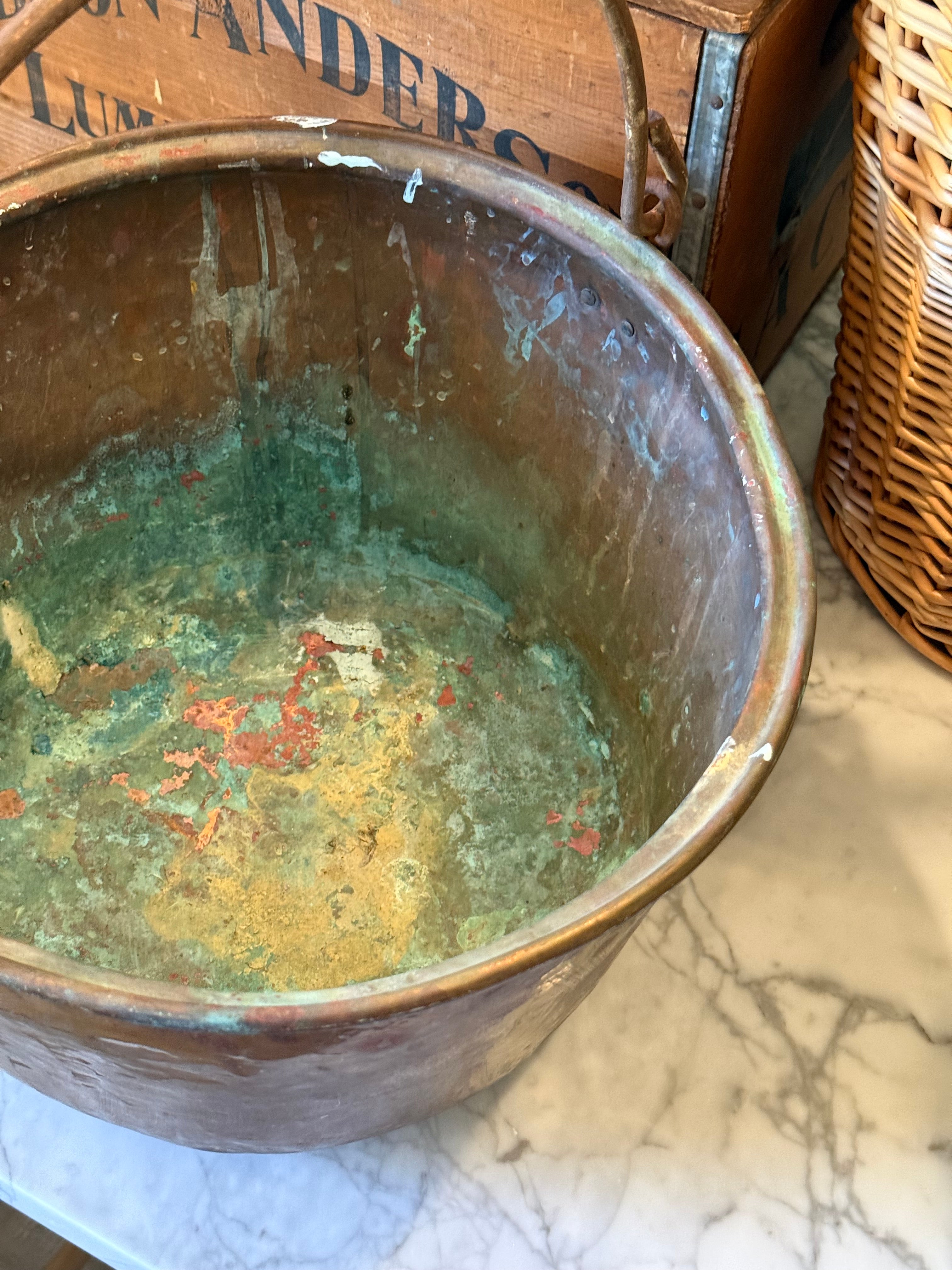 Antique Copper Hearth Bucket with Iron Handle