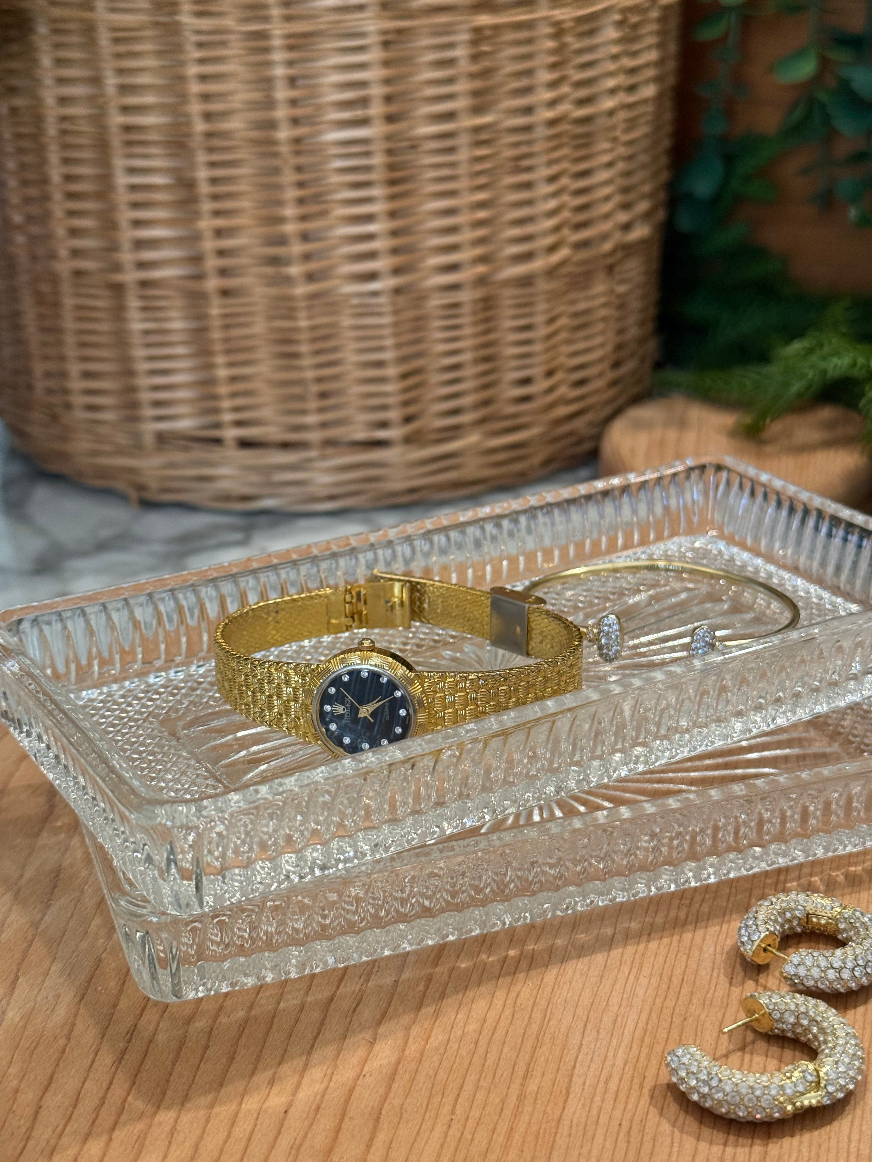 Vintage Starburst Pressed Glass Trays, Set of 2