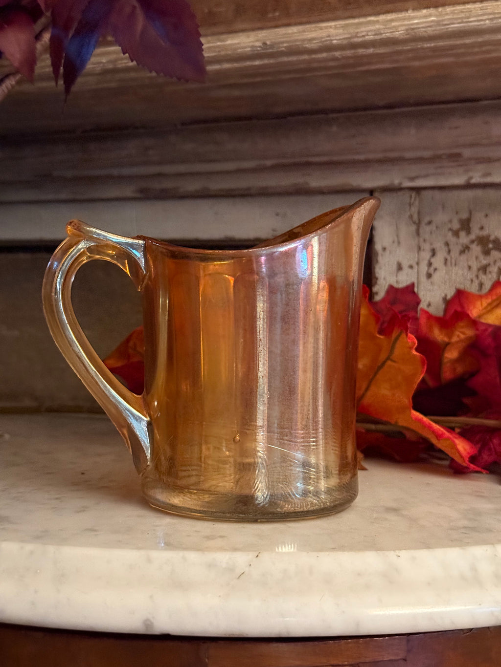 Vintage Orange Carnival Glass Small Pitcher Marigold Iridescent