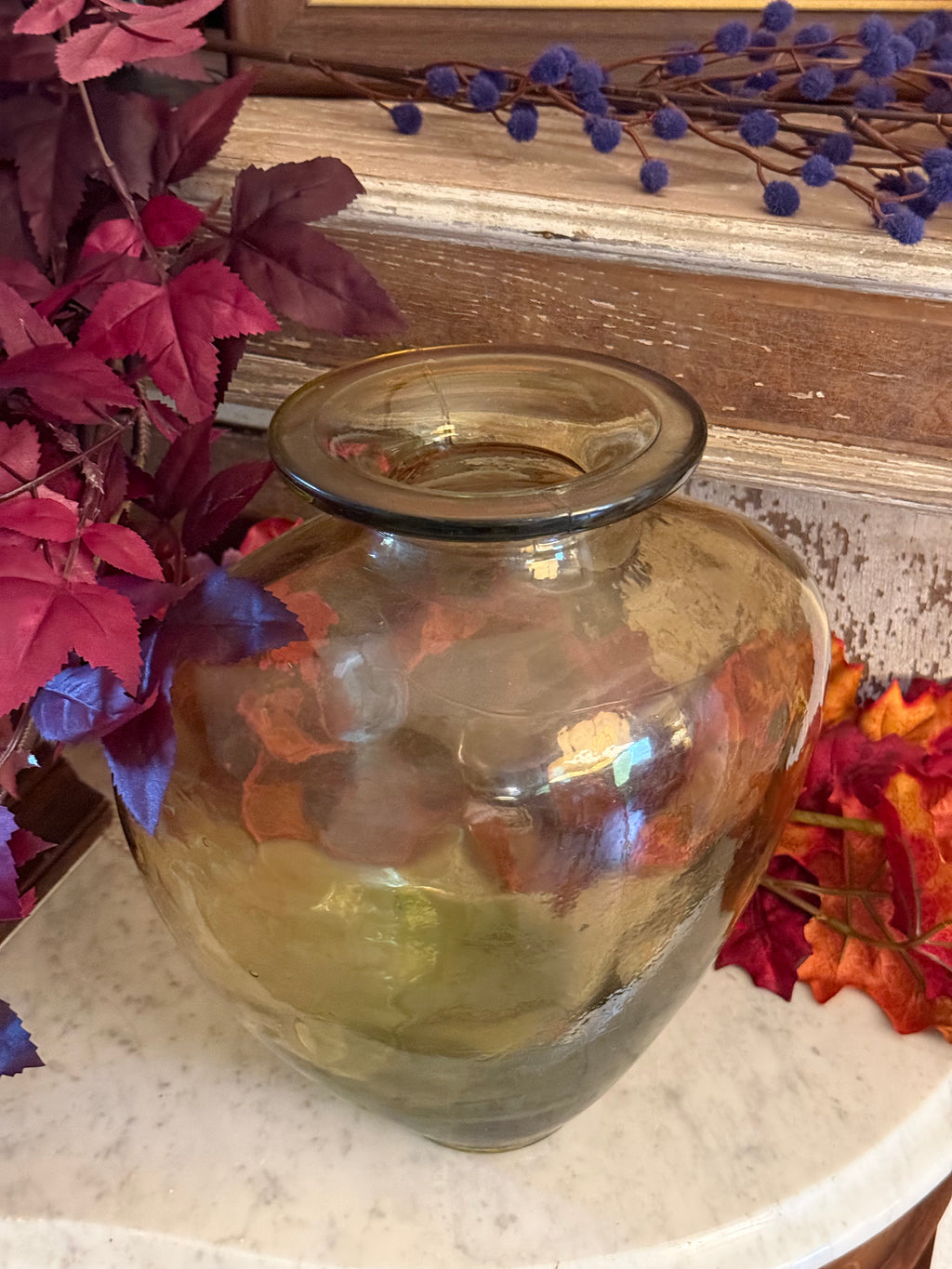 Vintage Hand Blown Amber Spanish Recycled Glass Vase