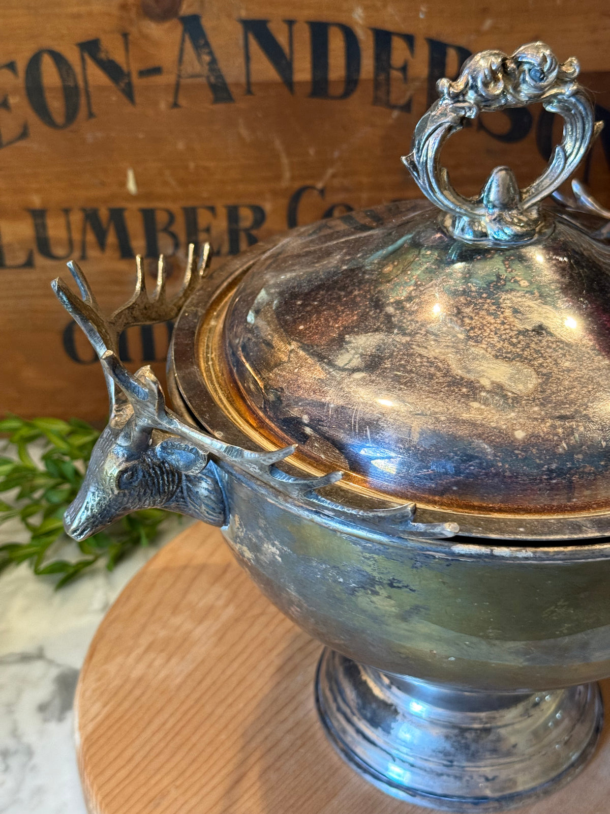 Vintage Silver Plated Stag Head Pedestal Tureen