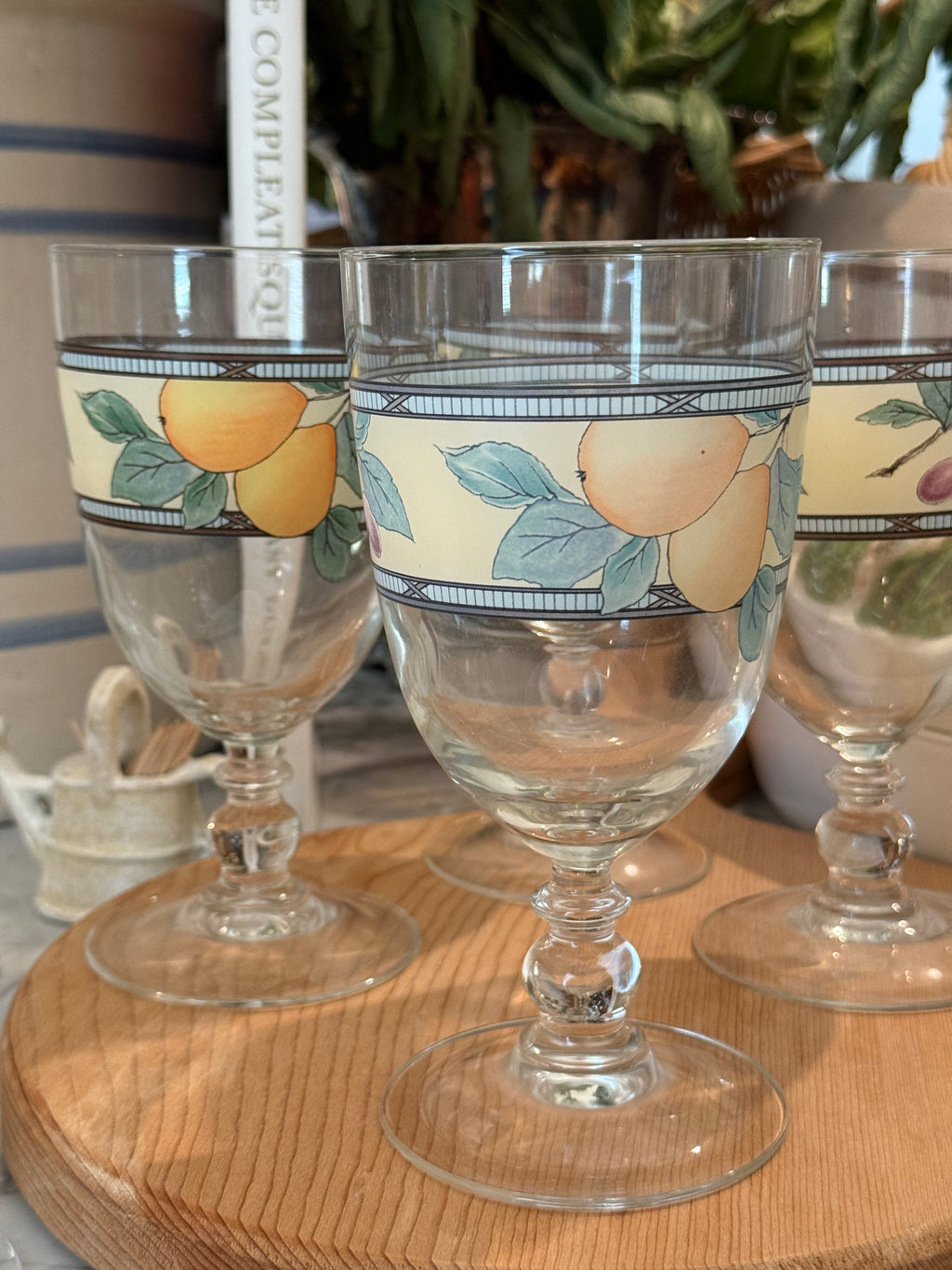 Vintage Mikasa Garden Harvest Clear Glass Water Goblets | Set of 6