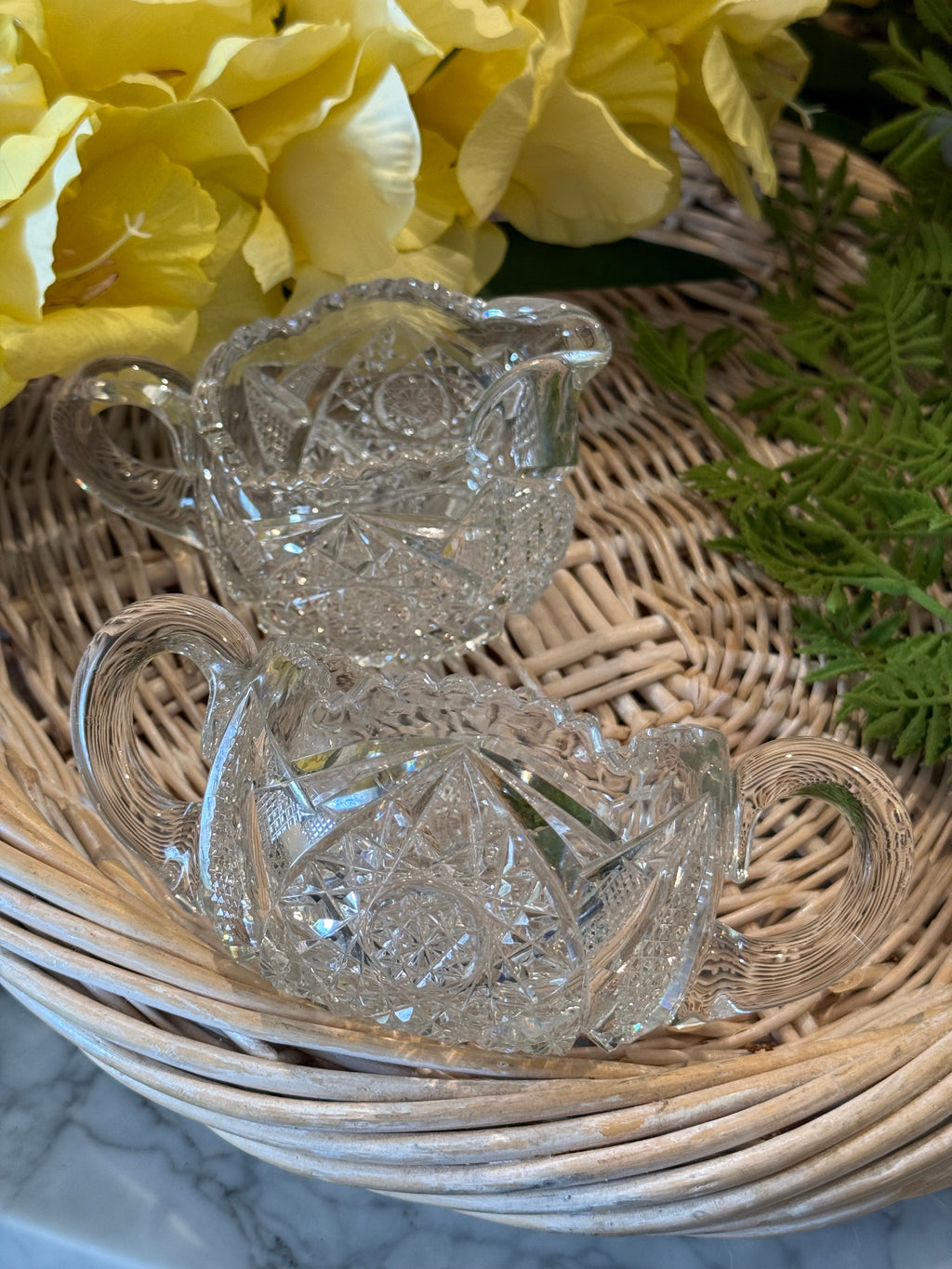 2-Piece Vintage American Brilliant Period (ABP) Cut Glass Creamer & Sugar Set