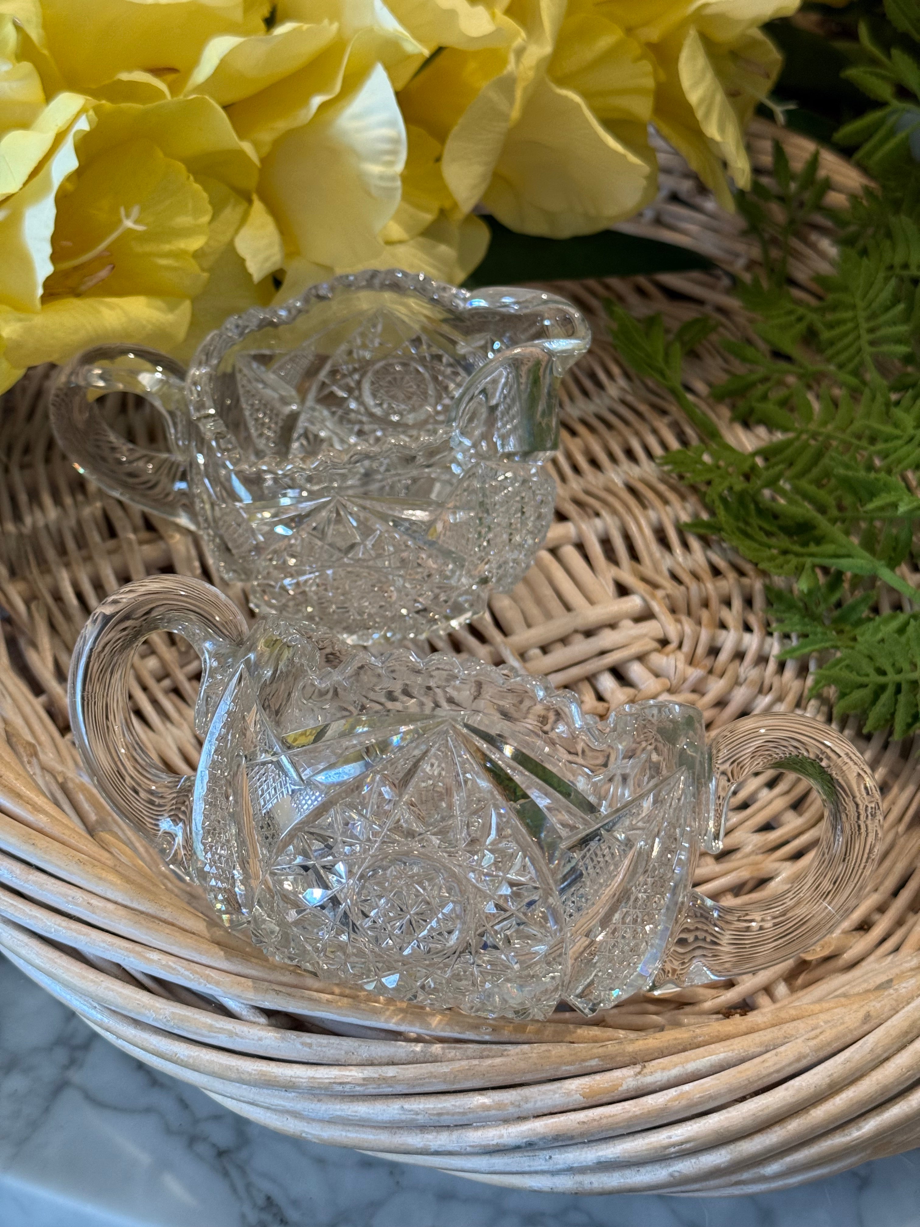 2-Piece Vintage American Brilliant Period (ABP) Cut Glass Creamer & Sugar Set