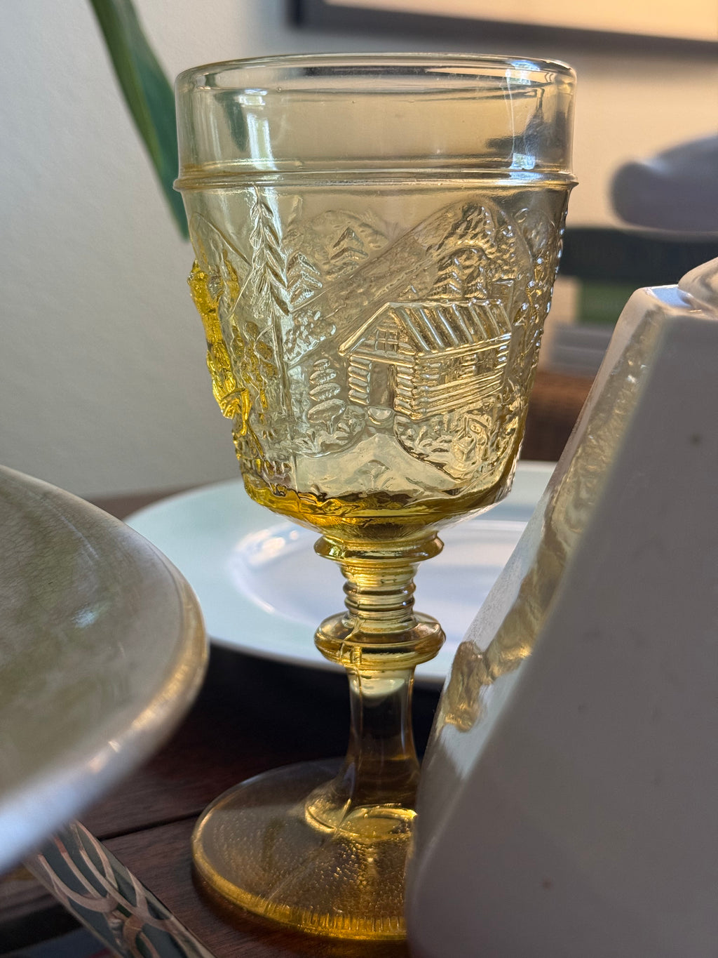 Vintage Amber Westward Ho Goblets, Set of 7
