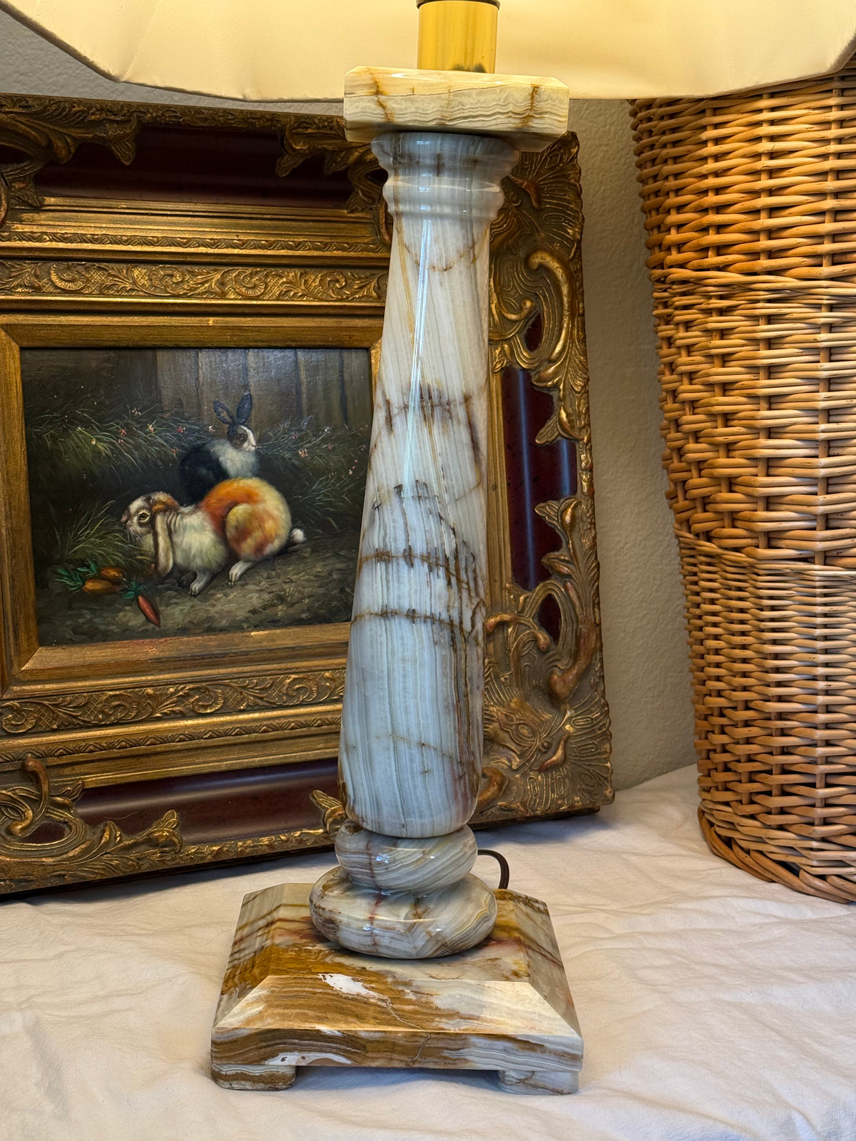 Vintage Polished Solid Onyx Column Table Lamp