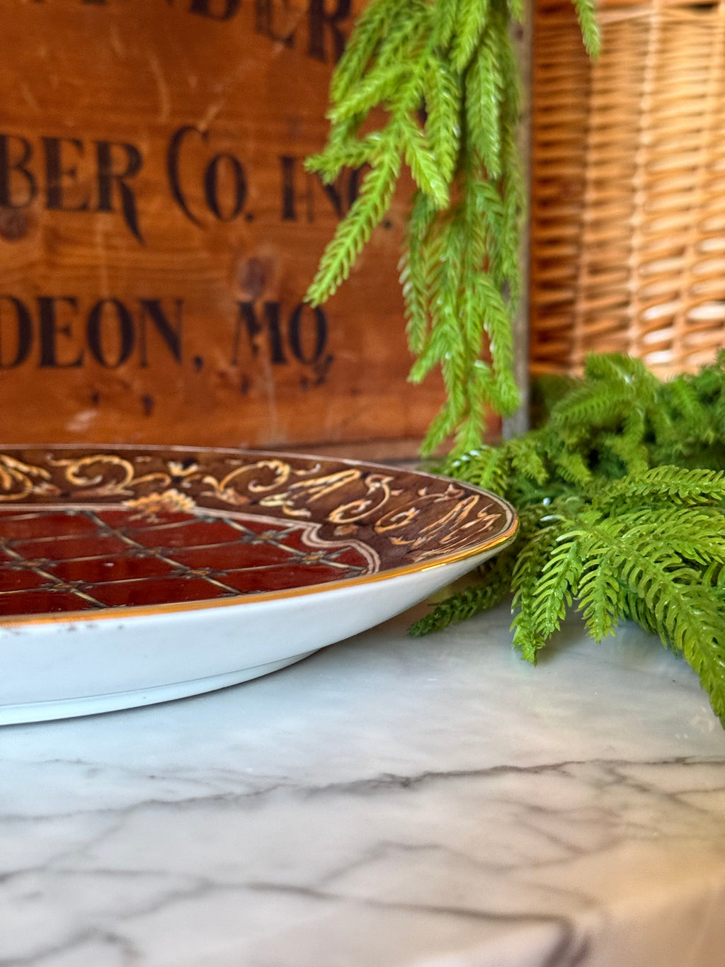 Vintage Asian Etched Lattice Accent Plate