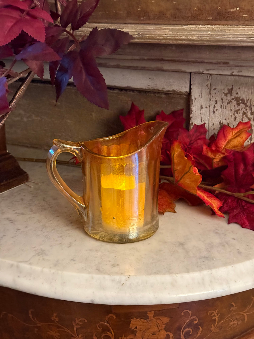 Vintage Orange Carnival Glass Small Pitcher Marigold Iridescent