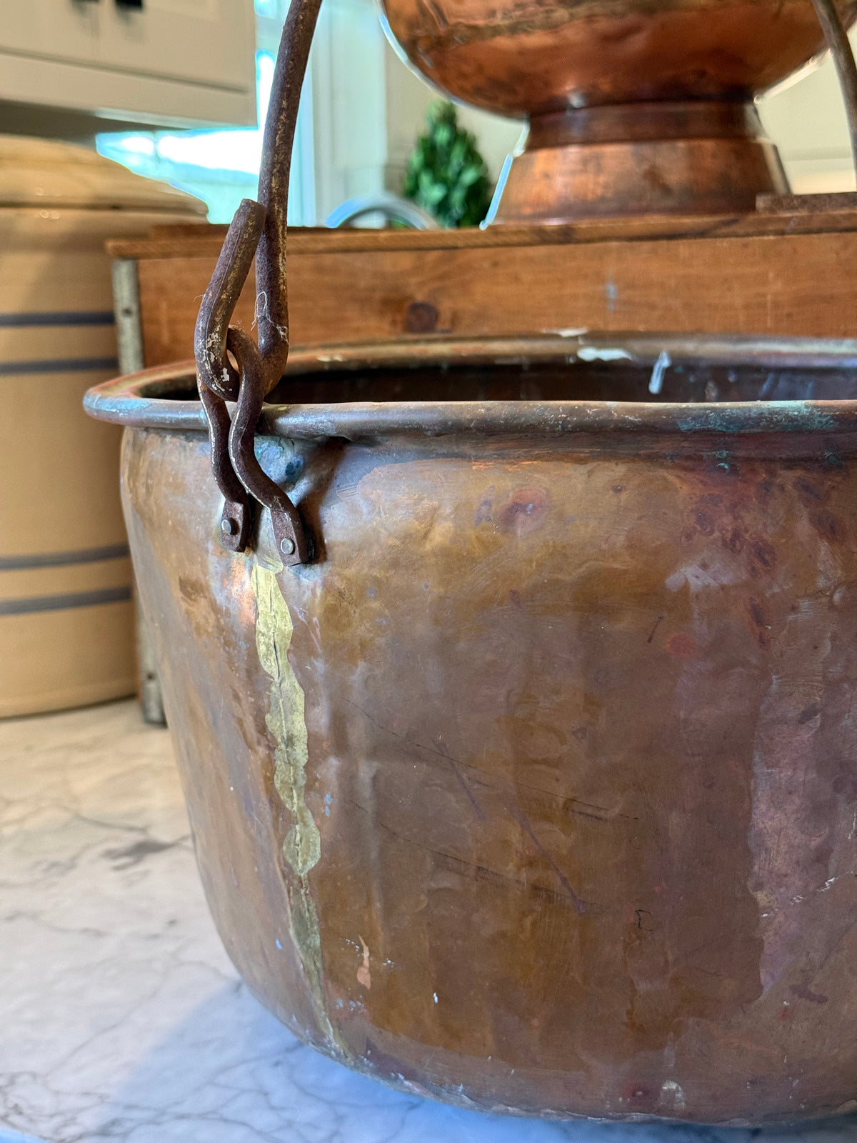 Antique Copper Hearth Bucket with Iron Handle
