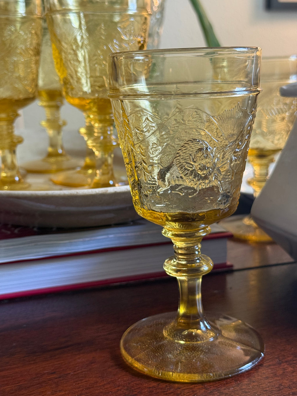 Vintage Amber Westward Ho Goblets, Set of 7