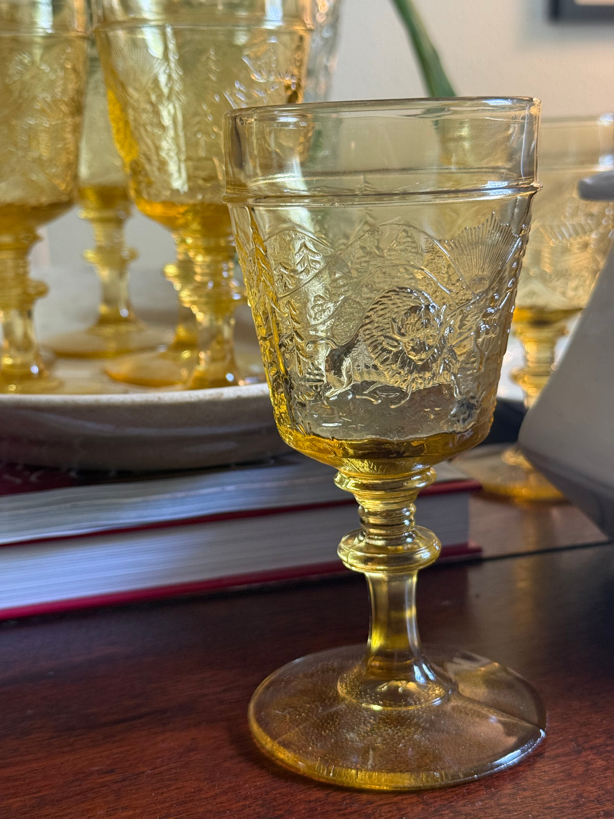 Vintage Amber Westward Ho Goblets, Set of 7