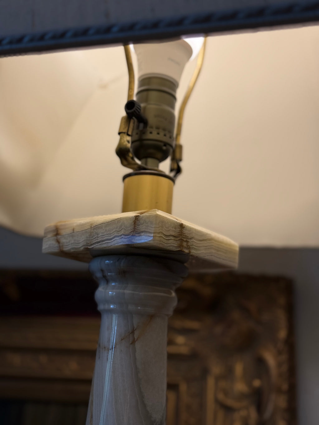 Vintage Polished Solid Onyx Column Table Lamp