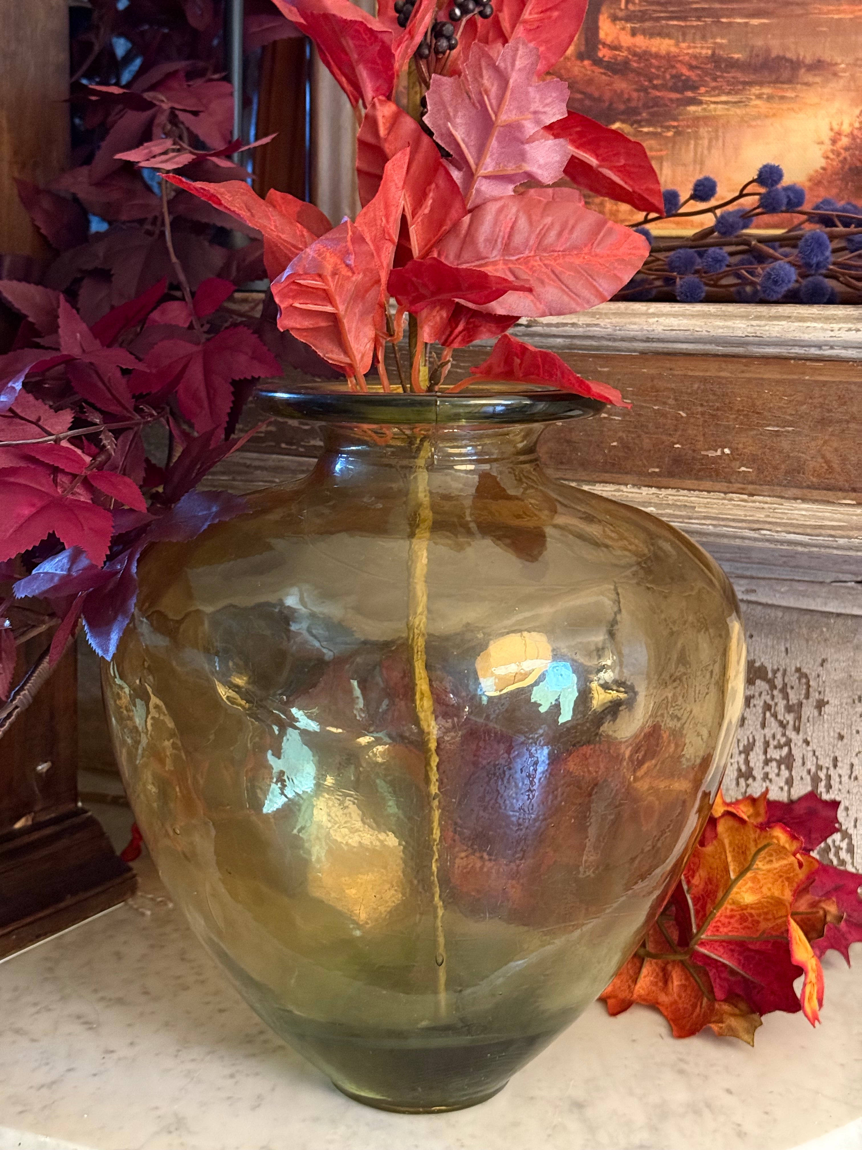 Vintage Hand Blown Amber Spanish Recycled Glass Vase