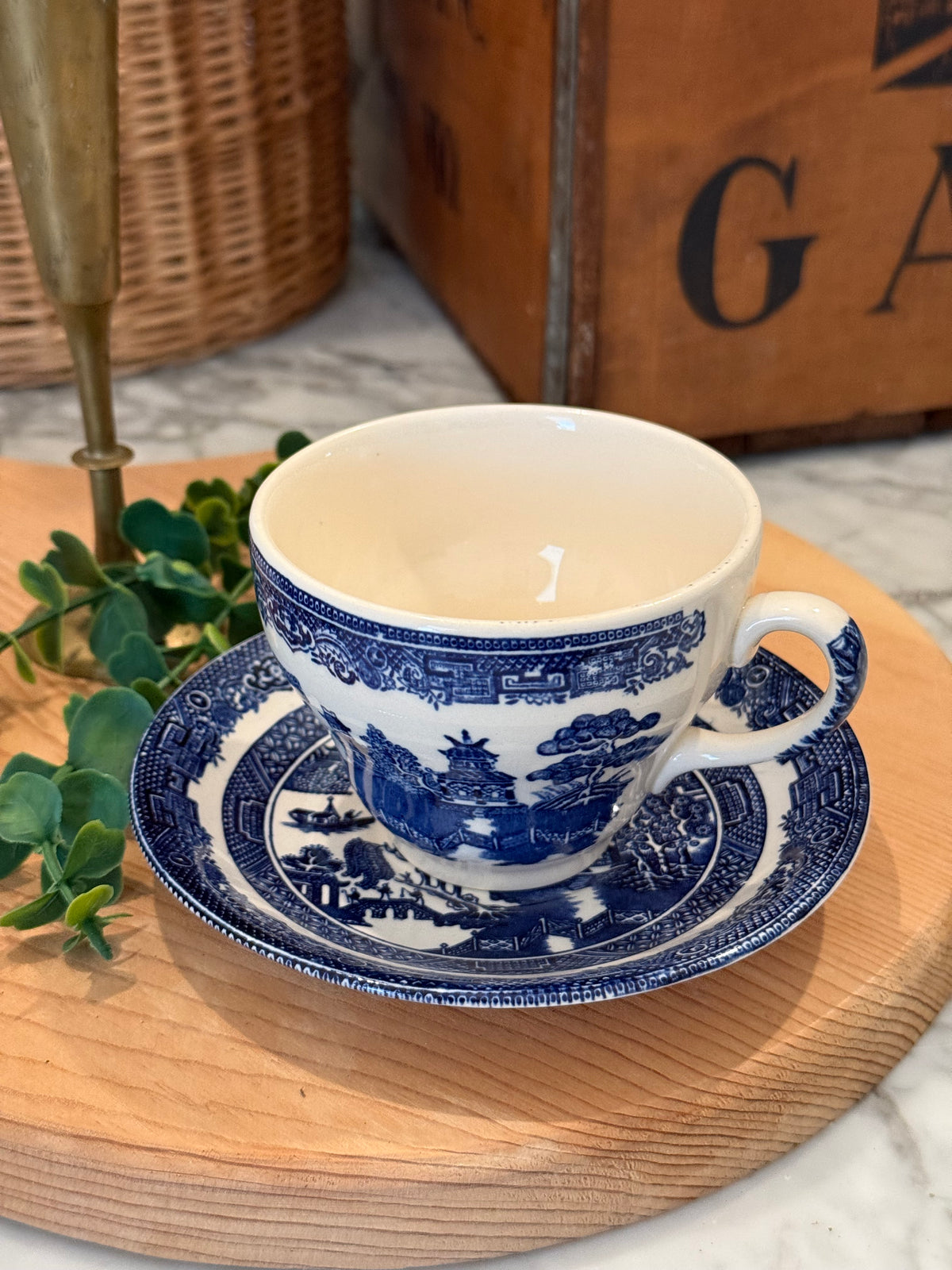 Vintage Blue Willow Teacup & Saucer Set