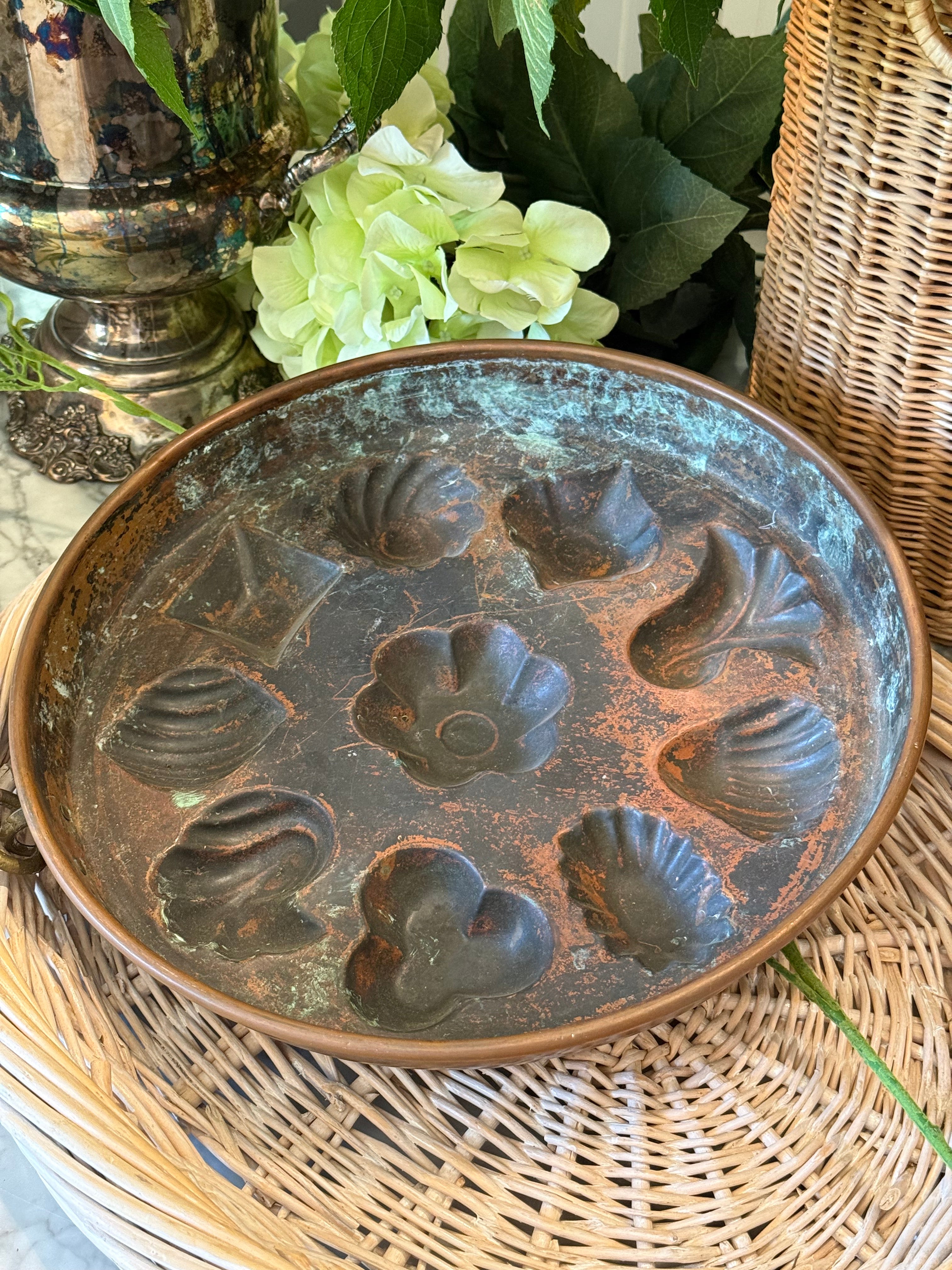 Antique French Hammered Copper Jelly Mold Pan - 12" Preserve Mold