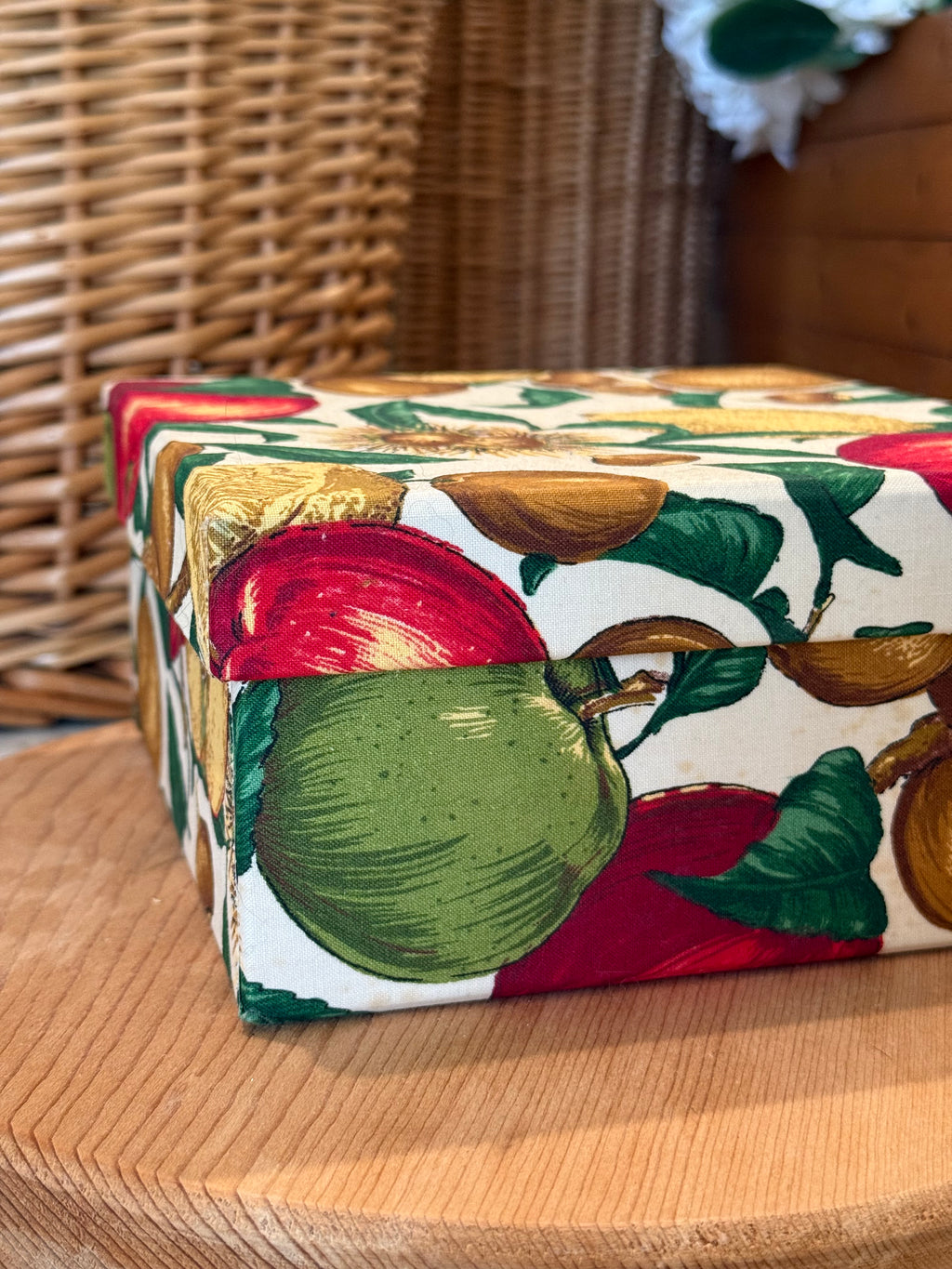Vintage Faux Fruit Fabric Covered Storage Box