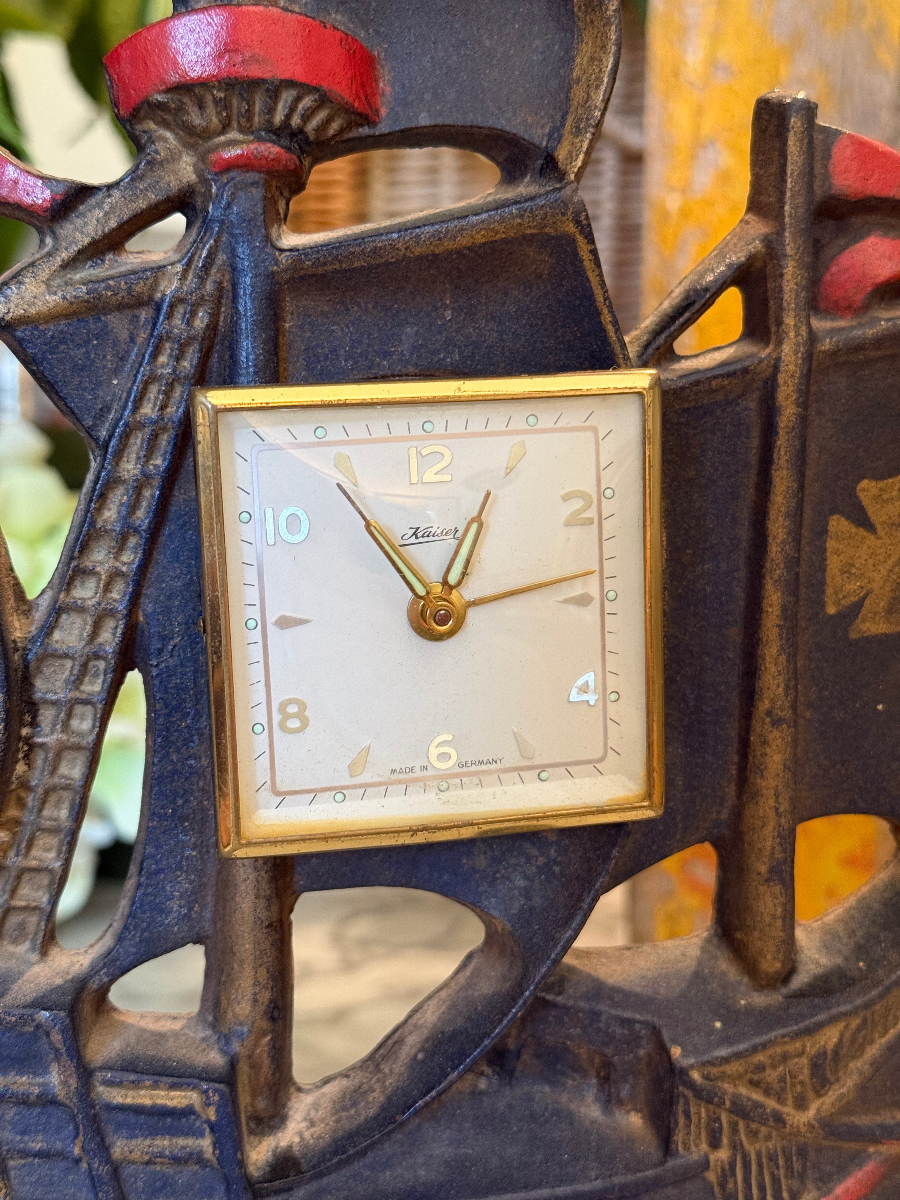 Vintage Cast Iron Sailboat Doorstop Clock with German Kaiser Movement