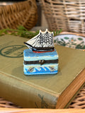 Vintage Limoges-Style Hand-Painted U.S.S. Constitution Trinket Box