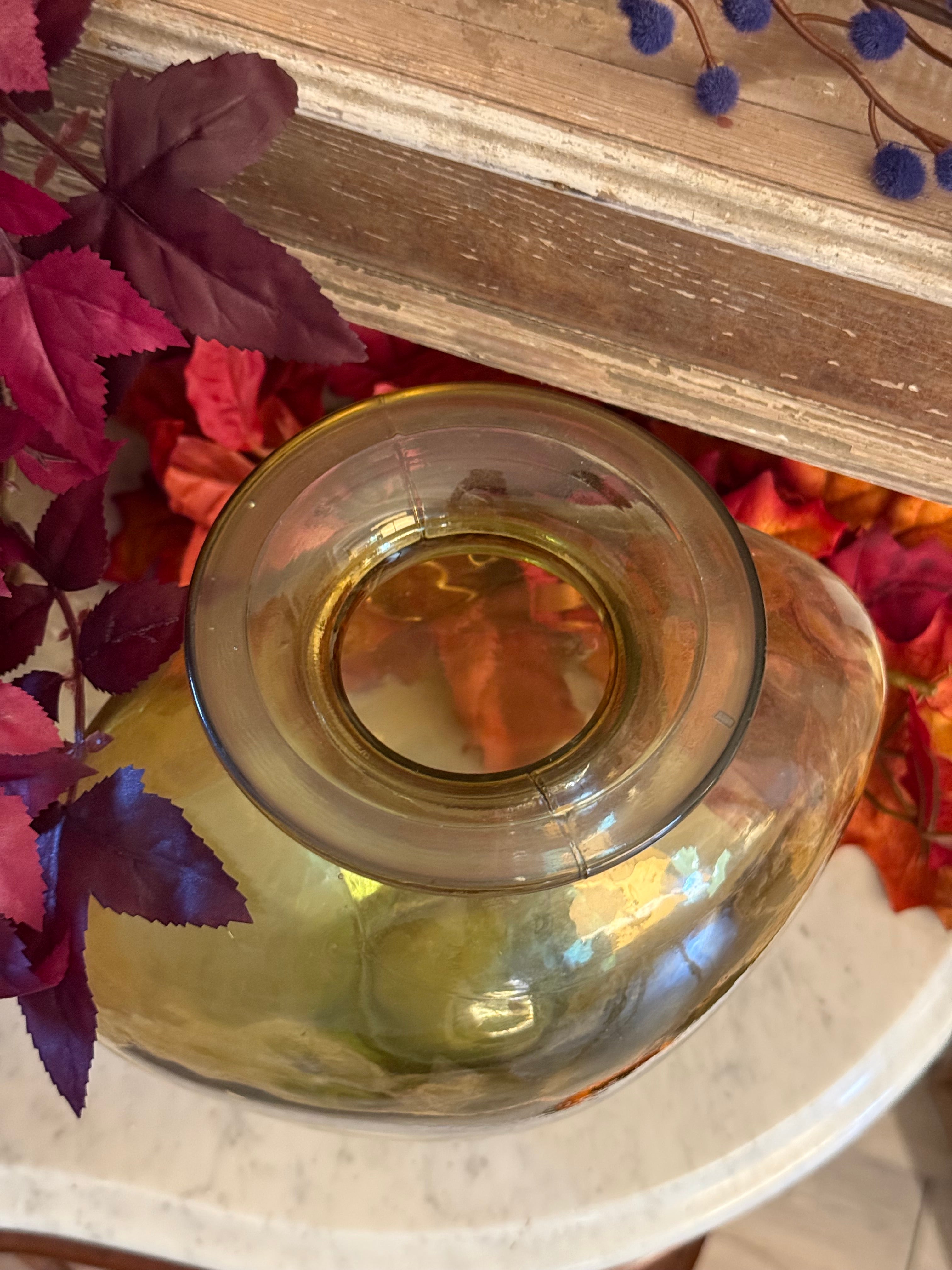 Vintage Hand Blown Amber Spanish Recycled Glass Vase