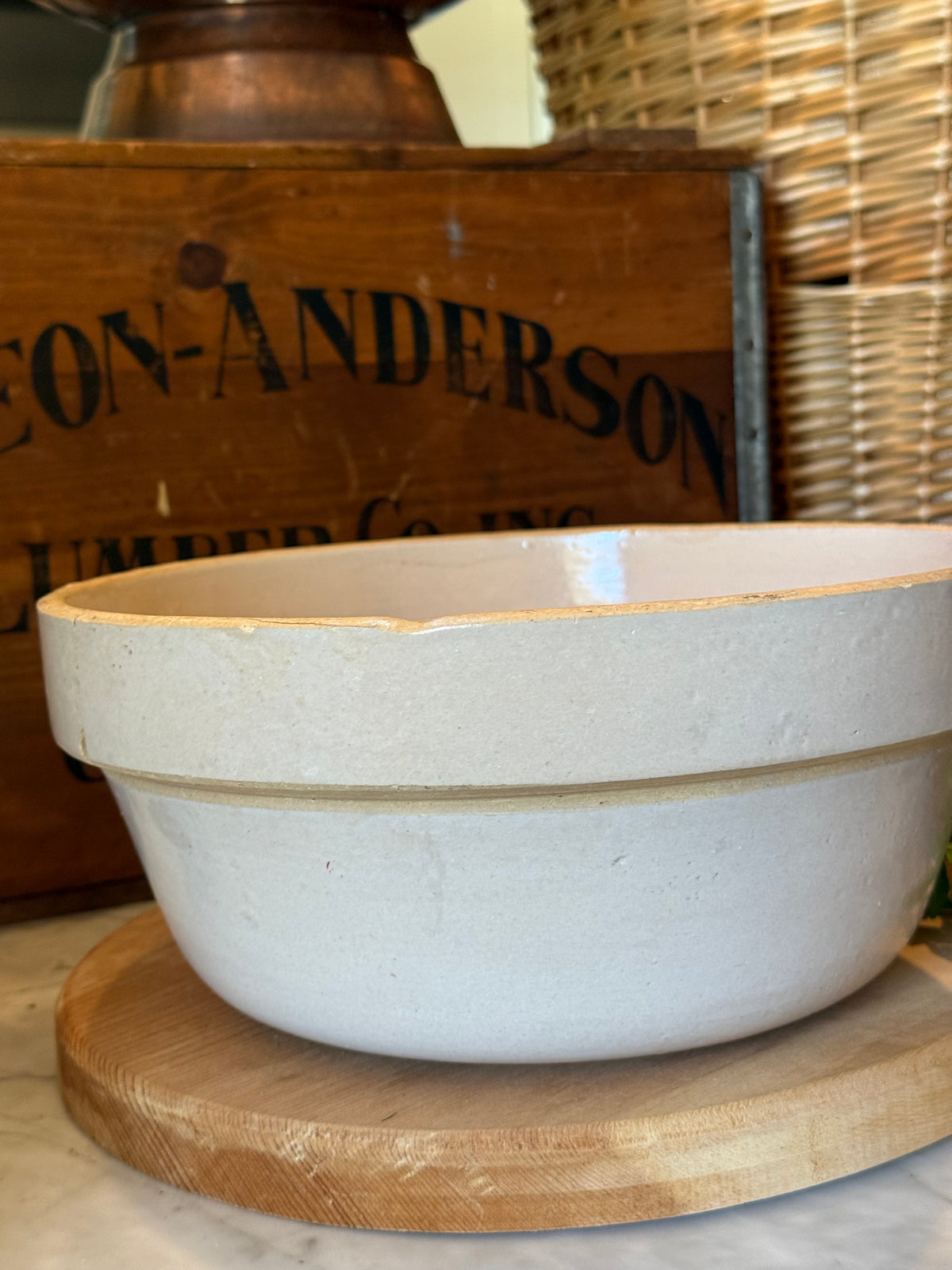 Antique Primitive Cream Dough Shoulder Bowl - 10.5"