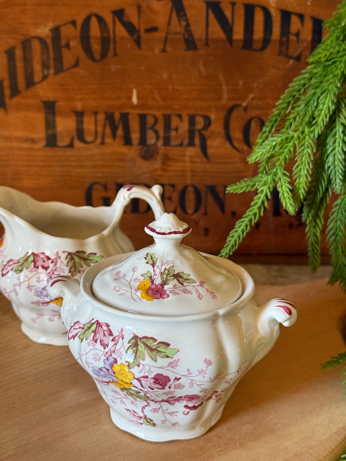 Vintage Ridgway English Garden Ironstone Cream & Sugar Set