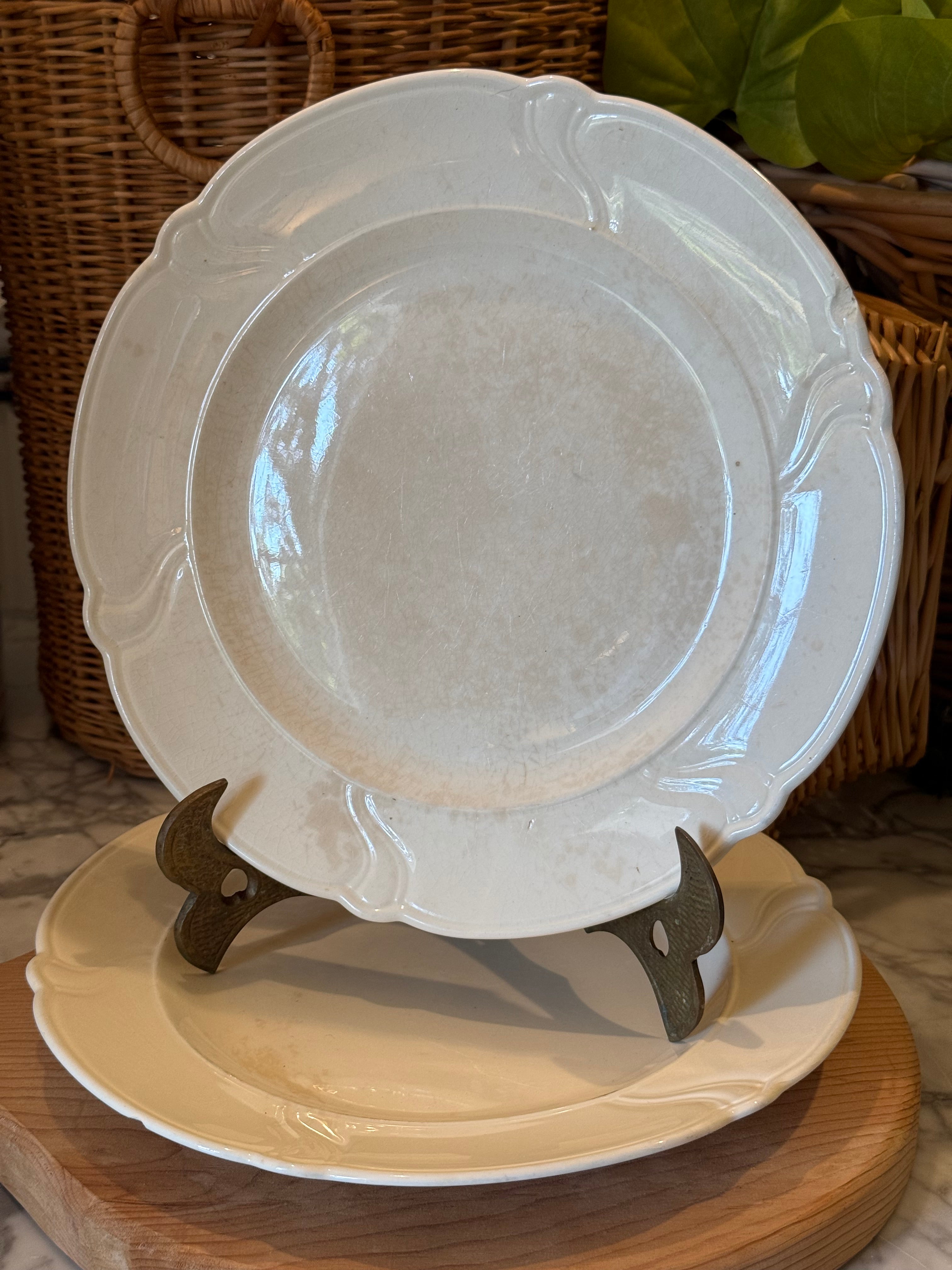 Vintage Embossed Cream TS&T Plates, Set of 2