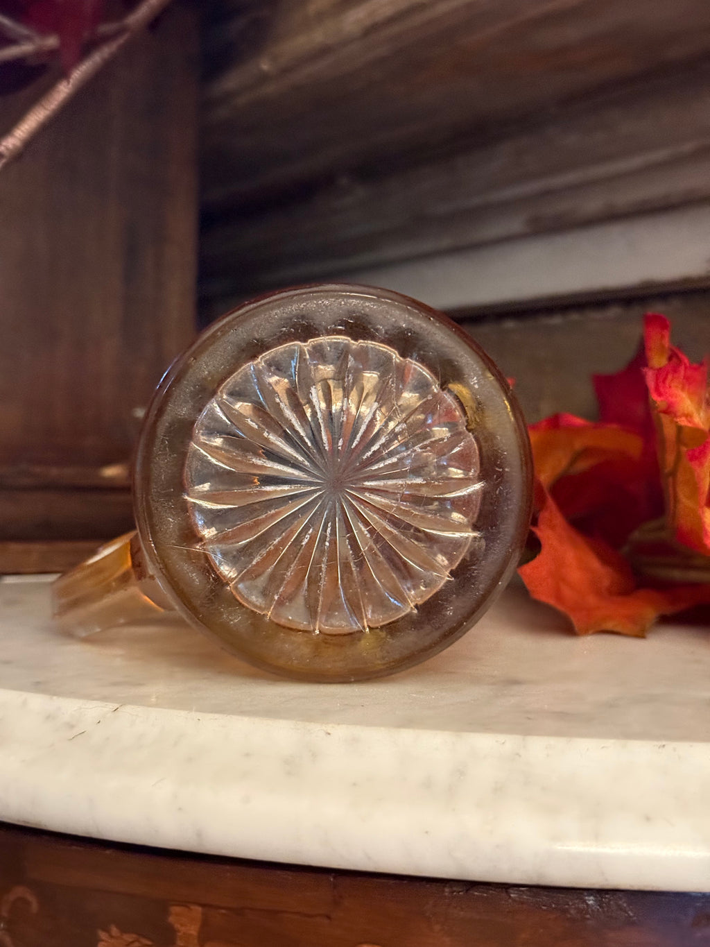 Vintage Orange Carnival Glass Small Pitcher Marigold Iridescent