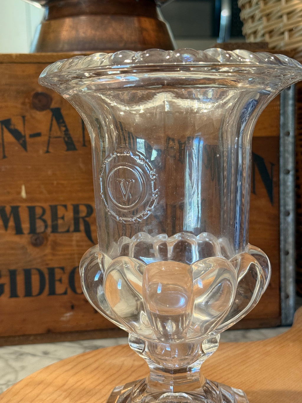 Vintage Val Saint Lambert Scalloped Crystal Urn