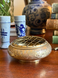 Vintage Etched Brass Floral Frog Vessel