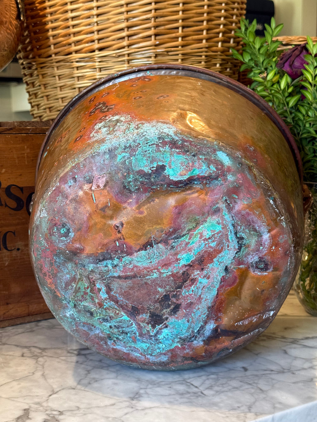 Antique Copper Hearth Bucket with Iron Handle