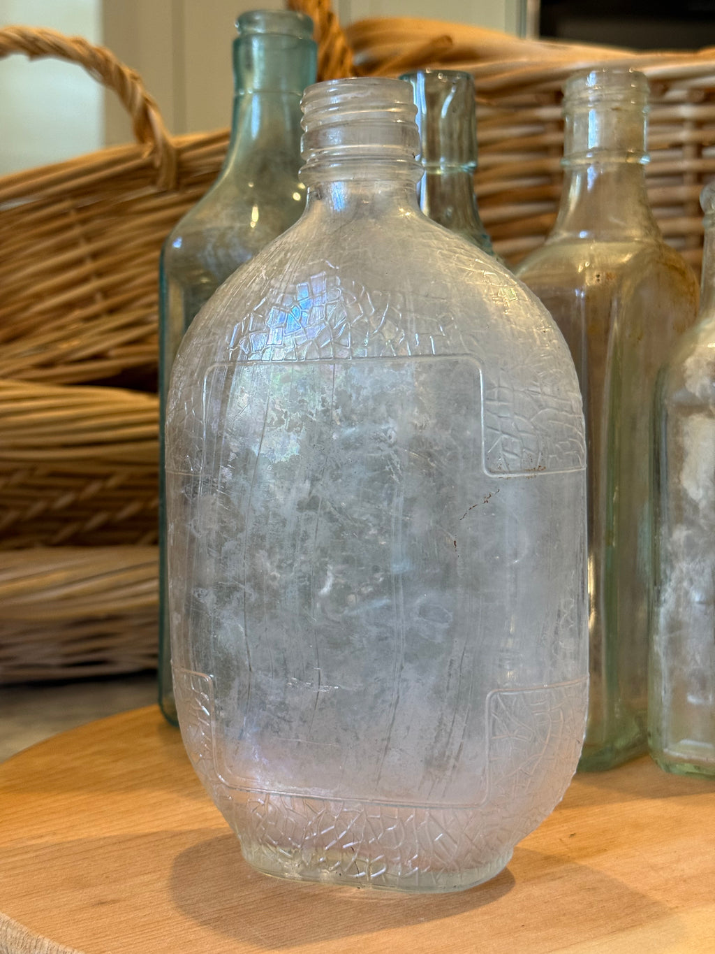 Vintage Quaker Motif Glass Flask