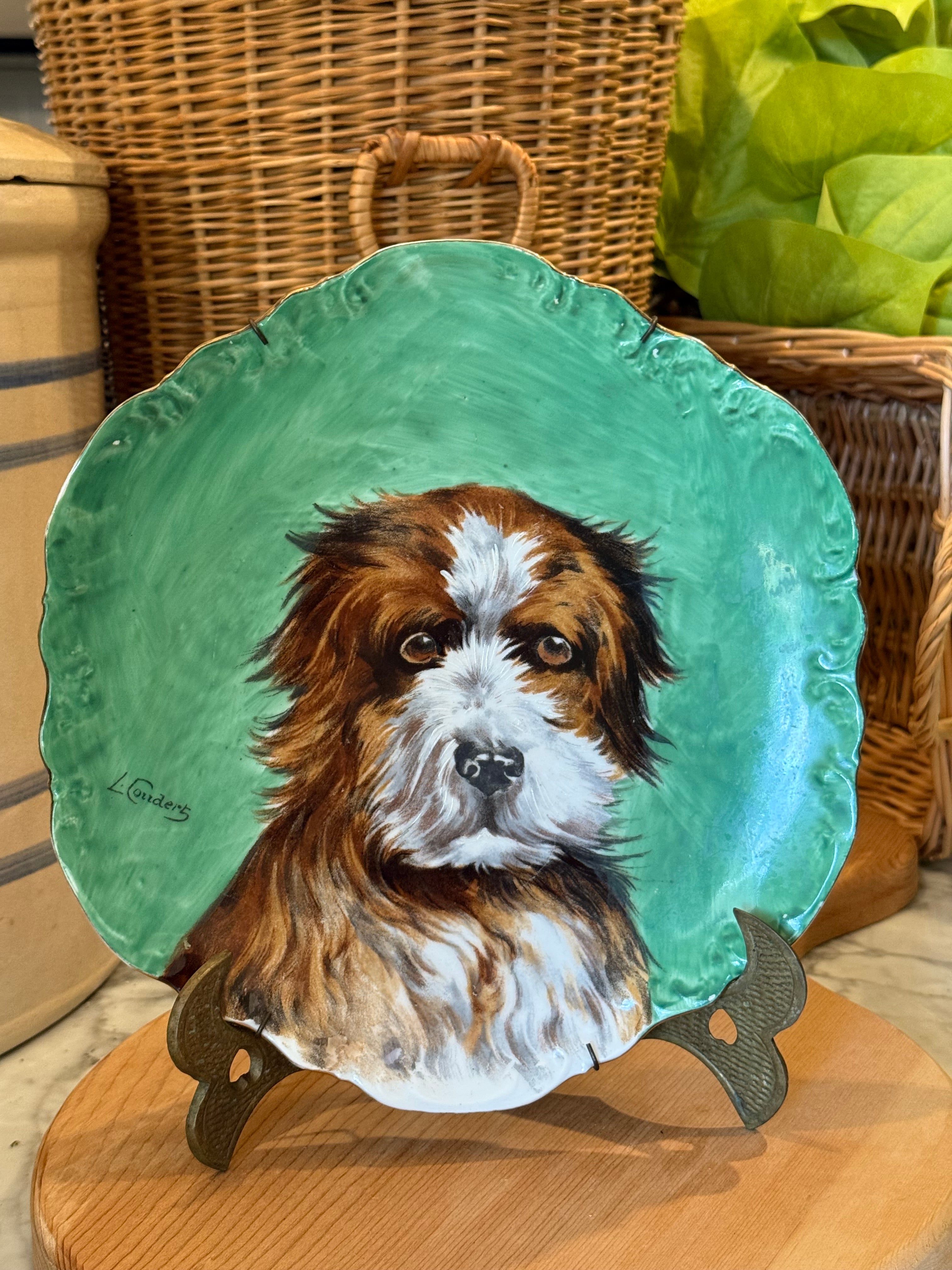 Antique Hand-Painted Dog Portrait Limoges Plate